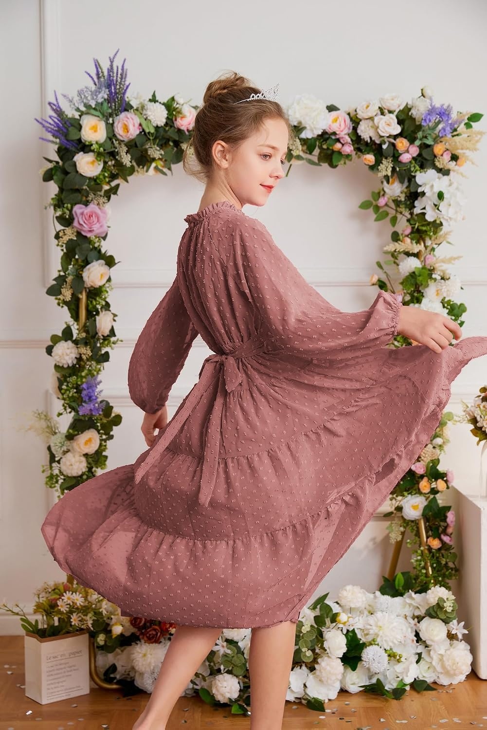 image:imageGRACE KARIN Girls Long Sleeve Dress Fall Aline Flowy Maxi Dresses 514YRedbrown