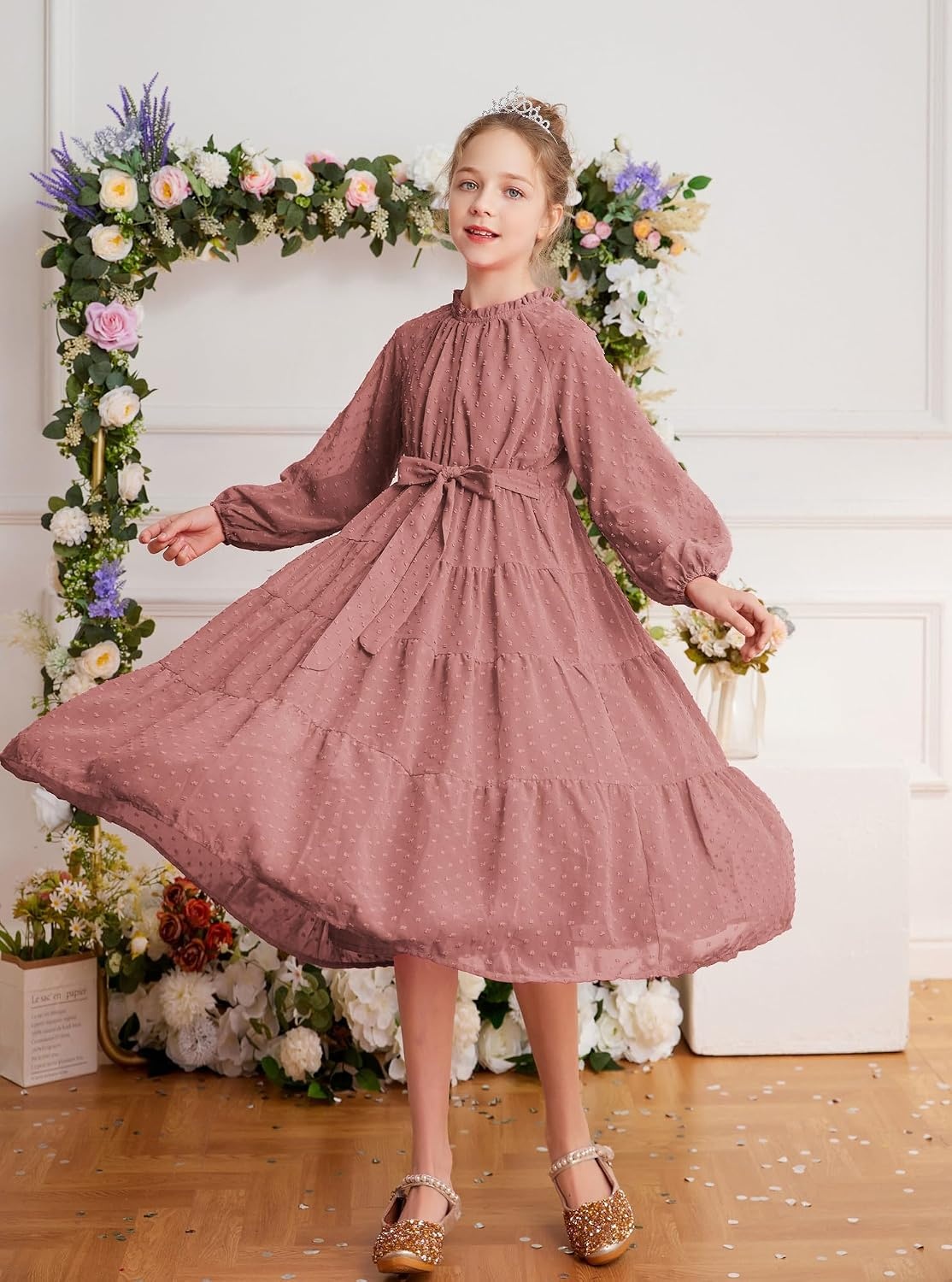 image:imageGRACE KARIN Girls Long Sleeve Dress Fall Aline Flowy Maxi Dresses 514YRedbrown