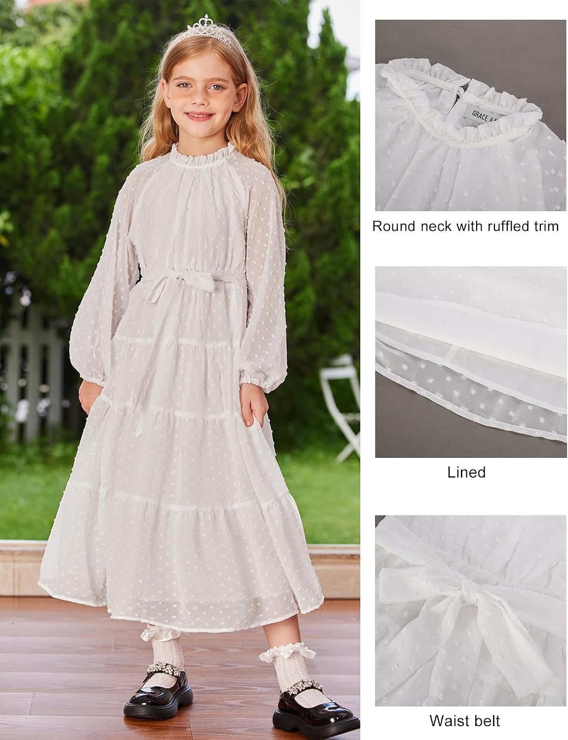 image:imageGRACE KARIN Girls Long Sleeve Dress Fall Aline Flowy Maxi Dresses 514YWhite
