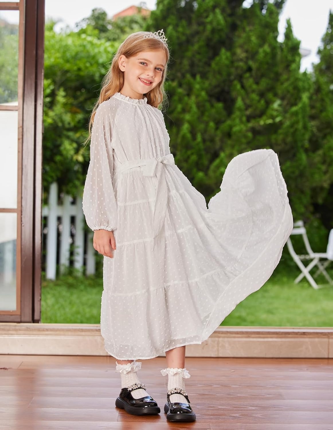 image:imageGRACE KARIN Girls Long Sleeve Dress Fall Aline Flowy Maxi Dresses 514YWhite