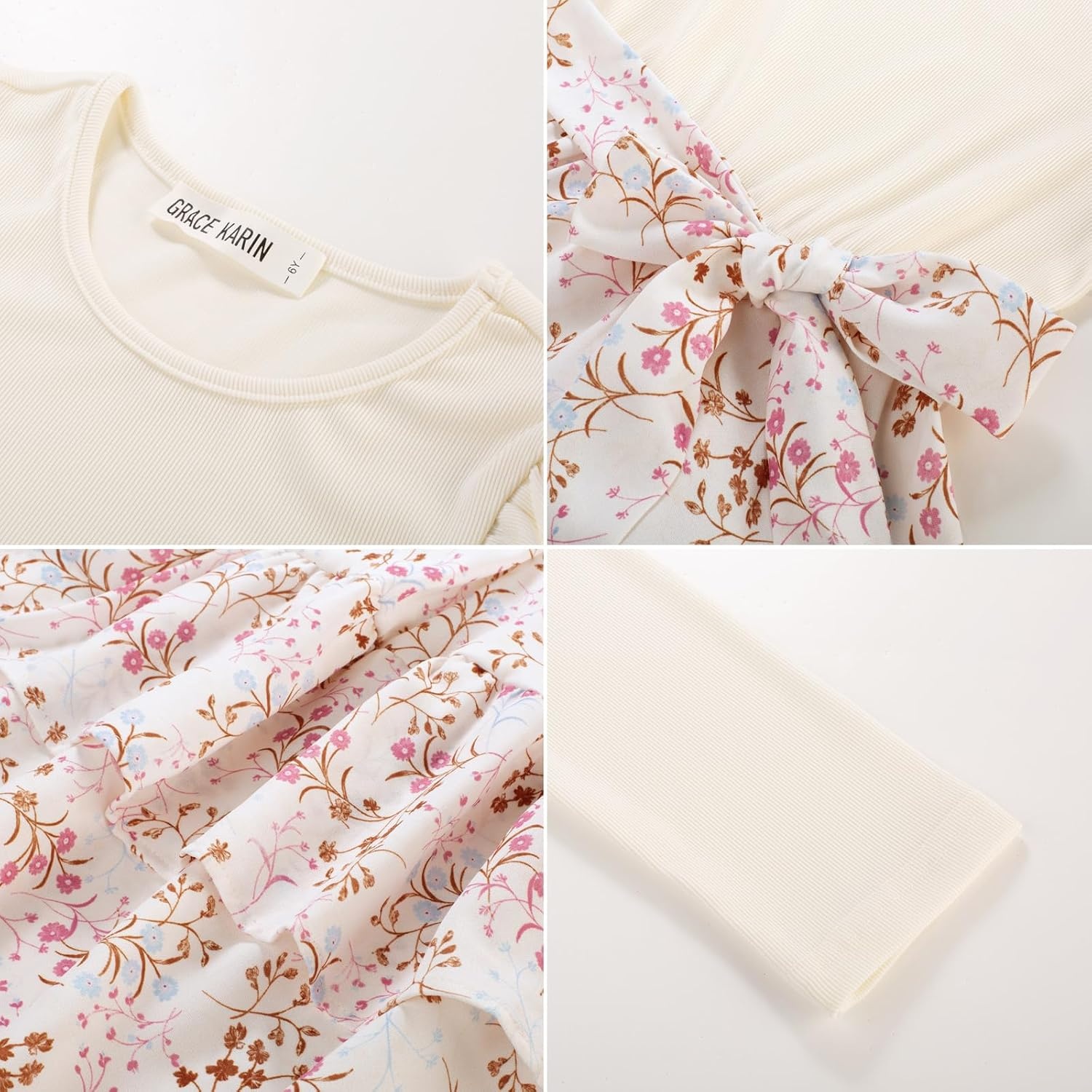 image:imageGRACE KARIN Girls Long Sleeve Dress Floral Fall Winter Church Casual 612YBeige Floral