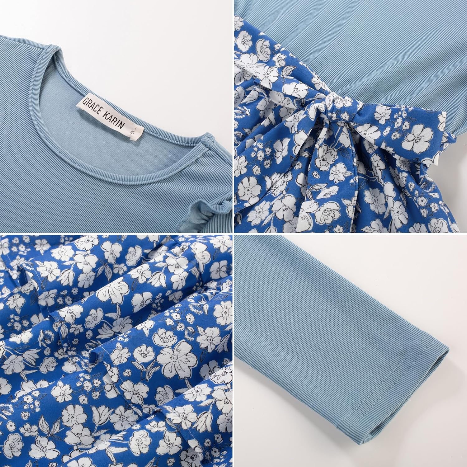 image:imageGRACE KARIN Girls Long Sleeve Dress Floral Fall Winter Church Casual 612YBlue Floral