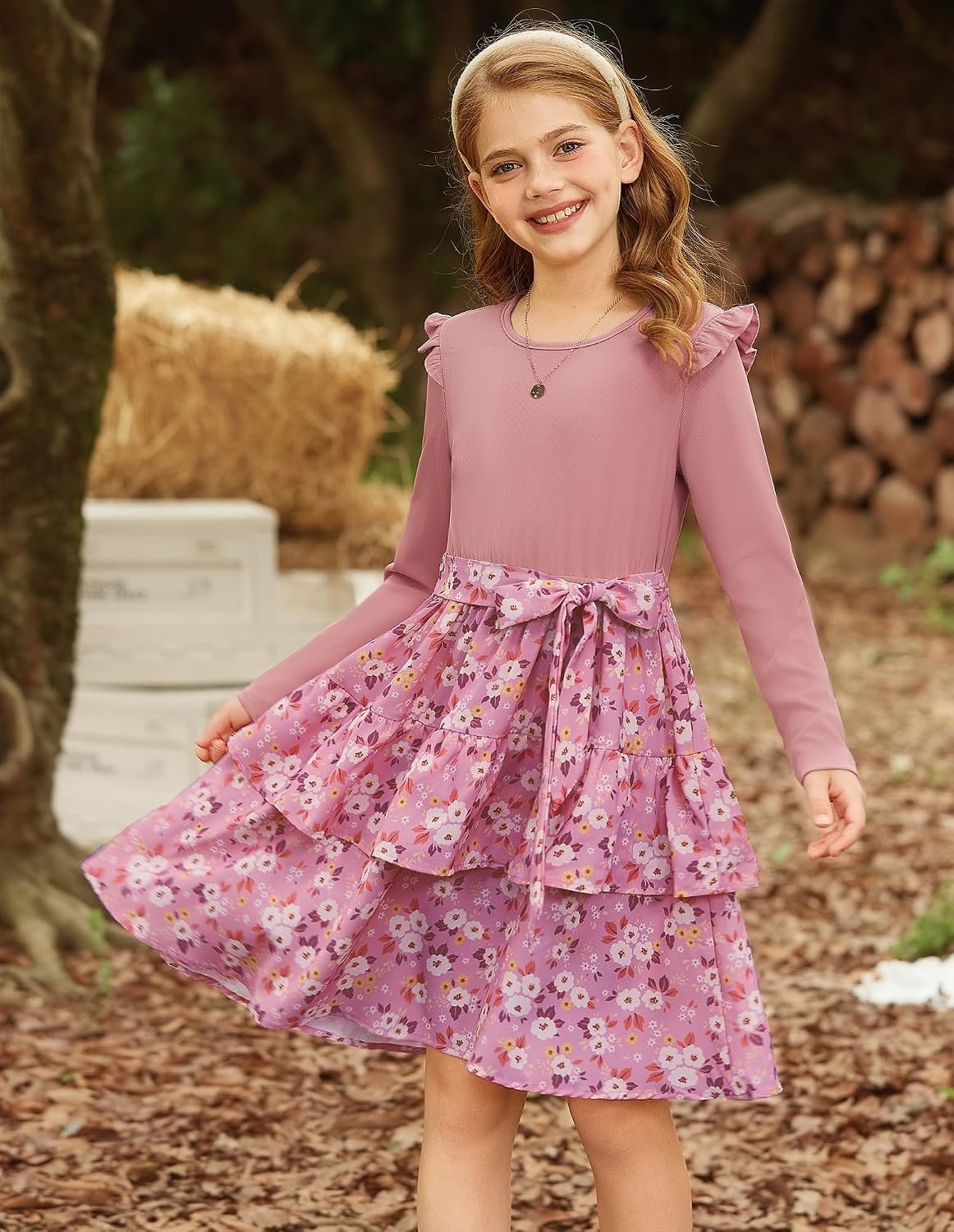 image:imageGRACE KARIN Girls Long Sleeve Dress Floral Fall Winter Church Casual 612YPink Floral