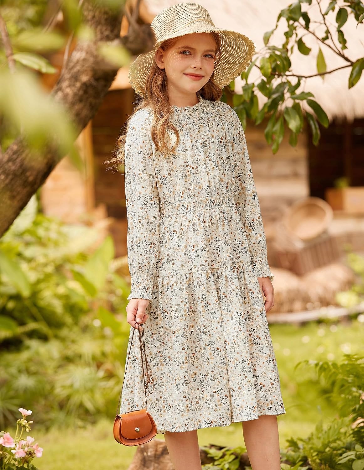 image:imageGRACE KARIN Girls Long Sleeve Fall Floral Dresses with Pocket 614 YearsBeige