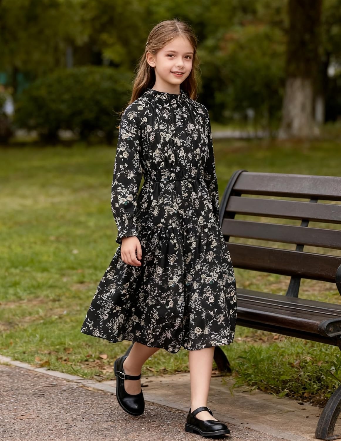 image:imageGRACE KARIN Girls Long Sleeve Fall Floral Dresses with Pocket 614 YearsBlack