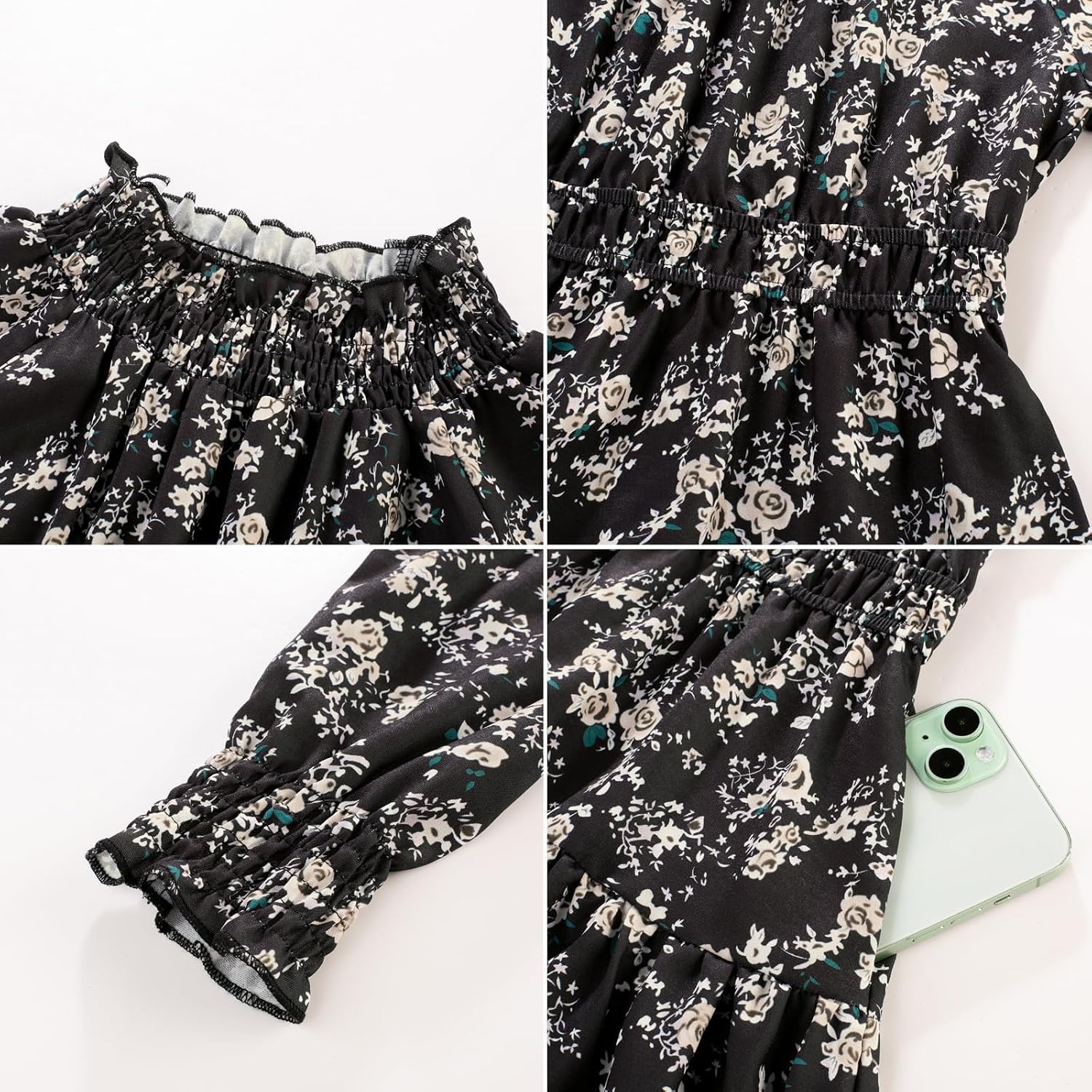 image:imageGRACE KARIN Girls Long Sleeve Fall Floral Dresses with Pocket 614 YearsBlack