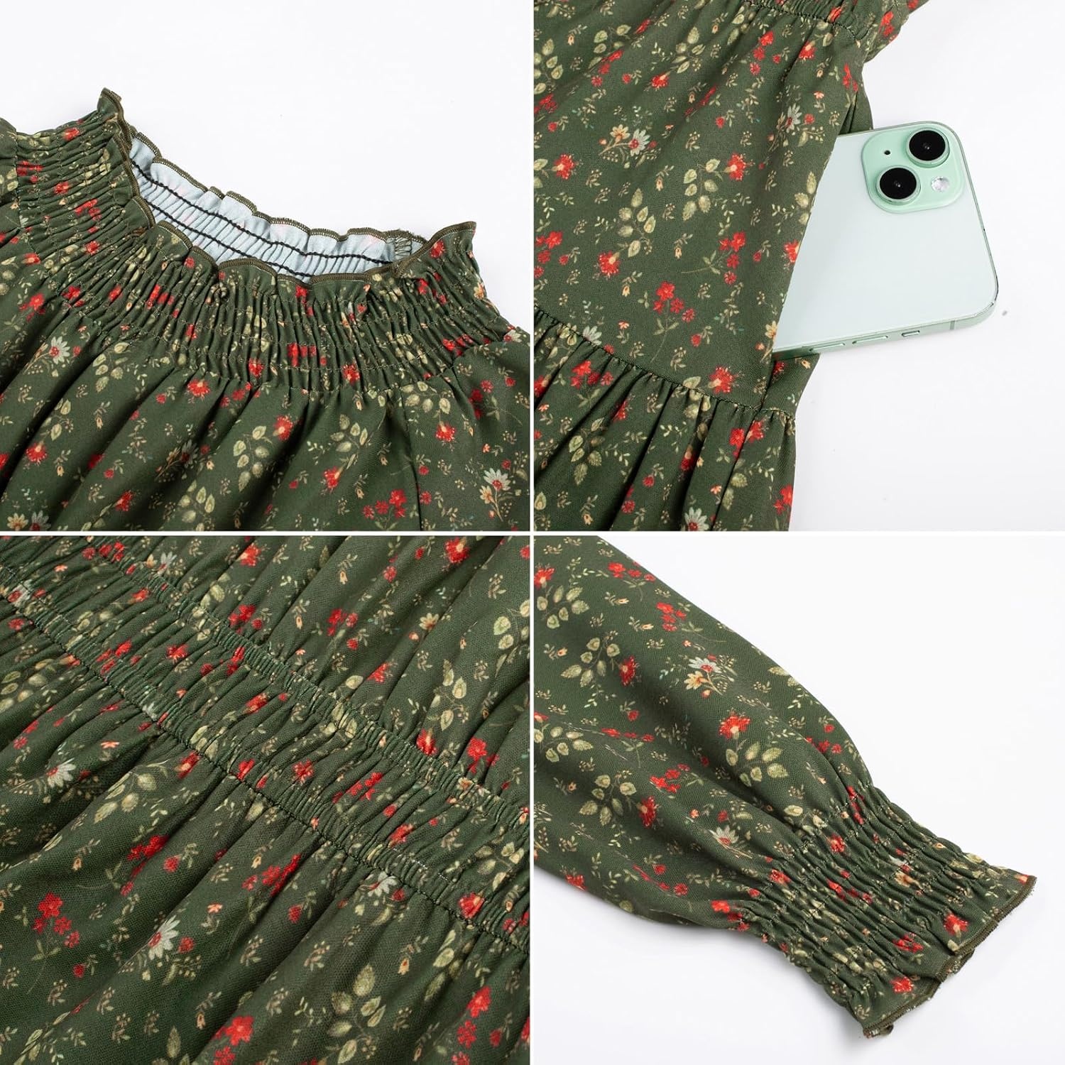 image:imageGRACE KARIN Girls Long Sleeve Fall Floral Dresses with Pocket 614 YearsDark Green