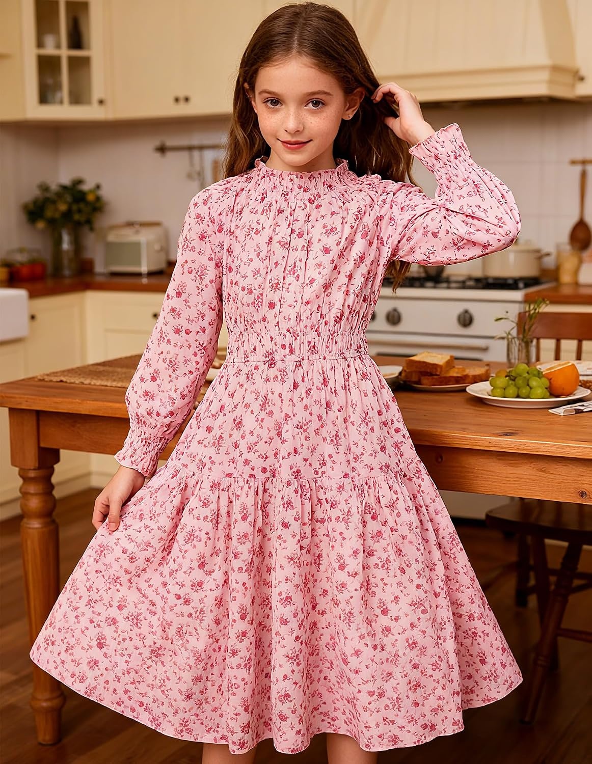 image:imageGRACE KARIN Girls Long Sleeve Fall Floral Dresses with Pocket 614 YearsPink