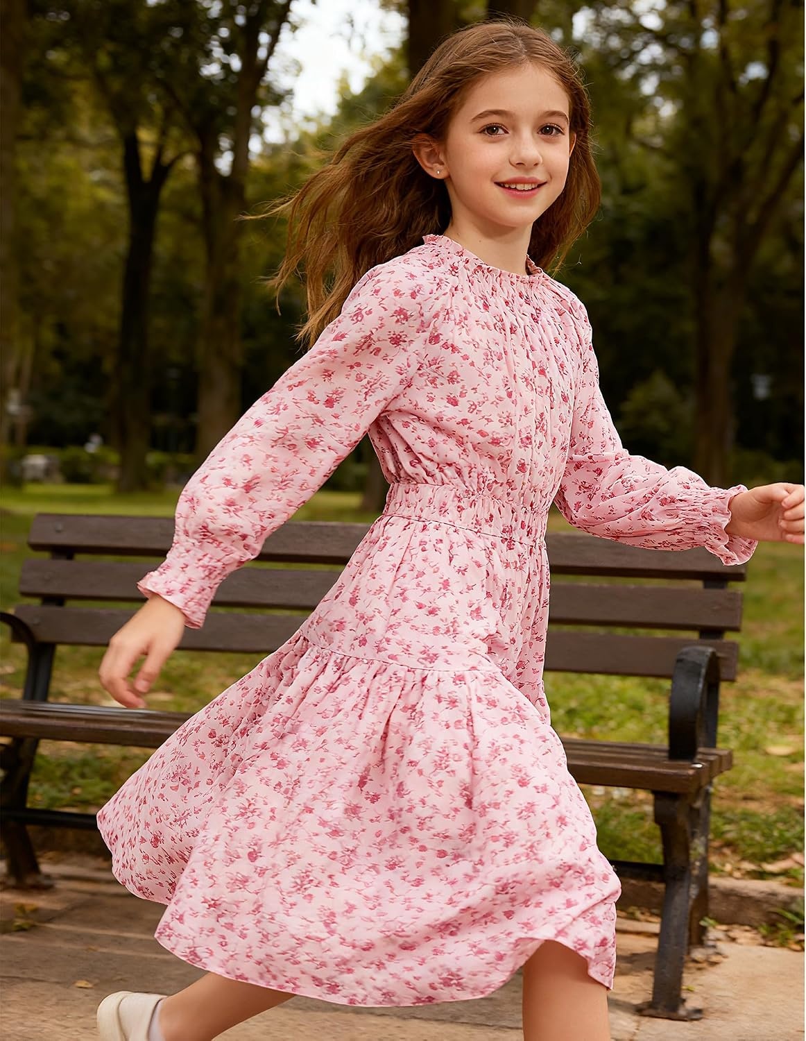 image:imageGRACE KARIN Girls Long Sleeve Fall Floral Dresses with Pocket 614 YearsPink