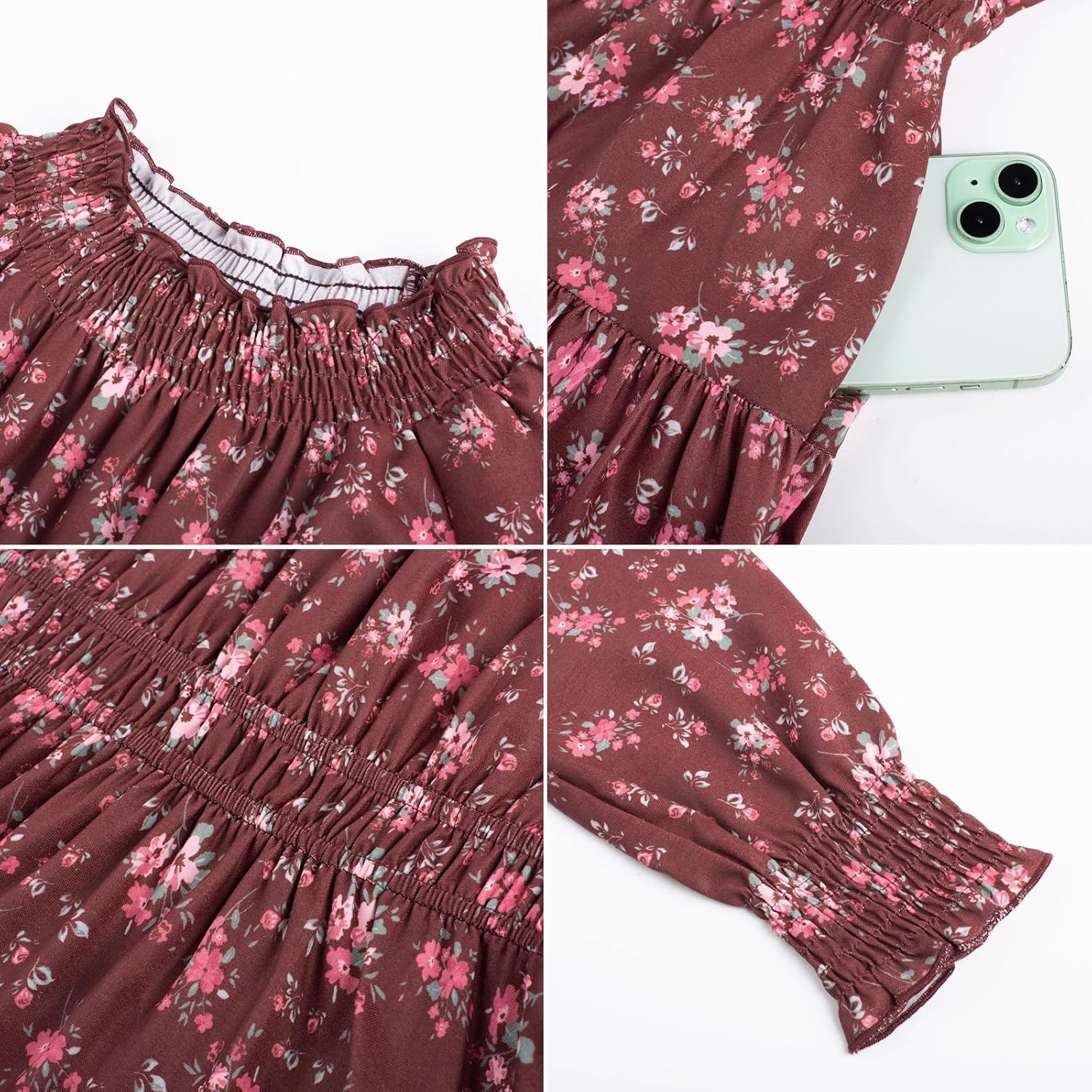 image:imageGRACE KARIN Girls Long Sleeve Fall Floral Dresses with Pocket 614 YearsRed