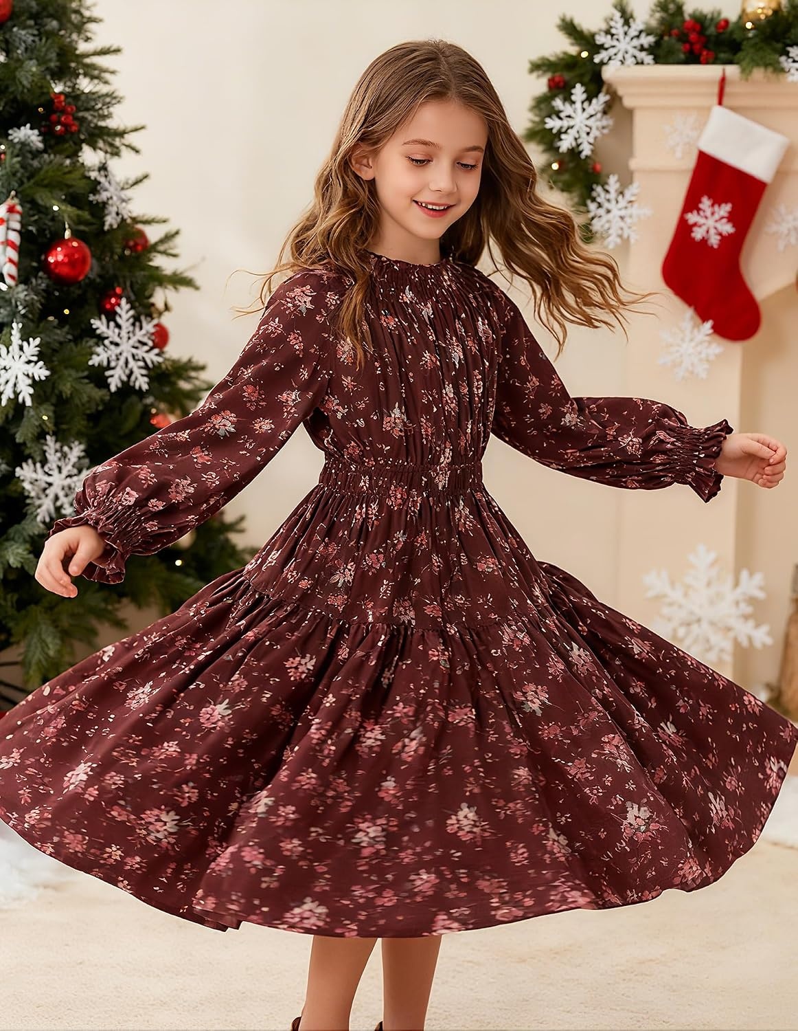 image:imageGRACE KARIN Girls Long Sleeve Fall Floral Dresses with Pocket 614 YearsRed