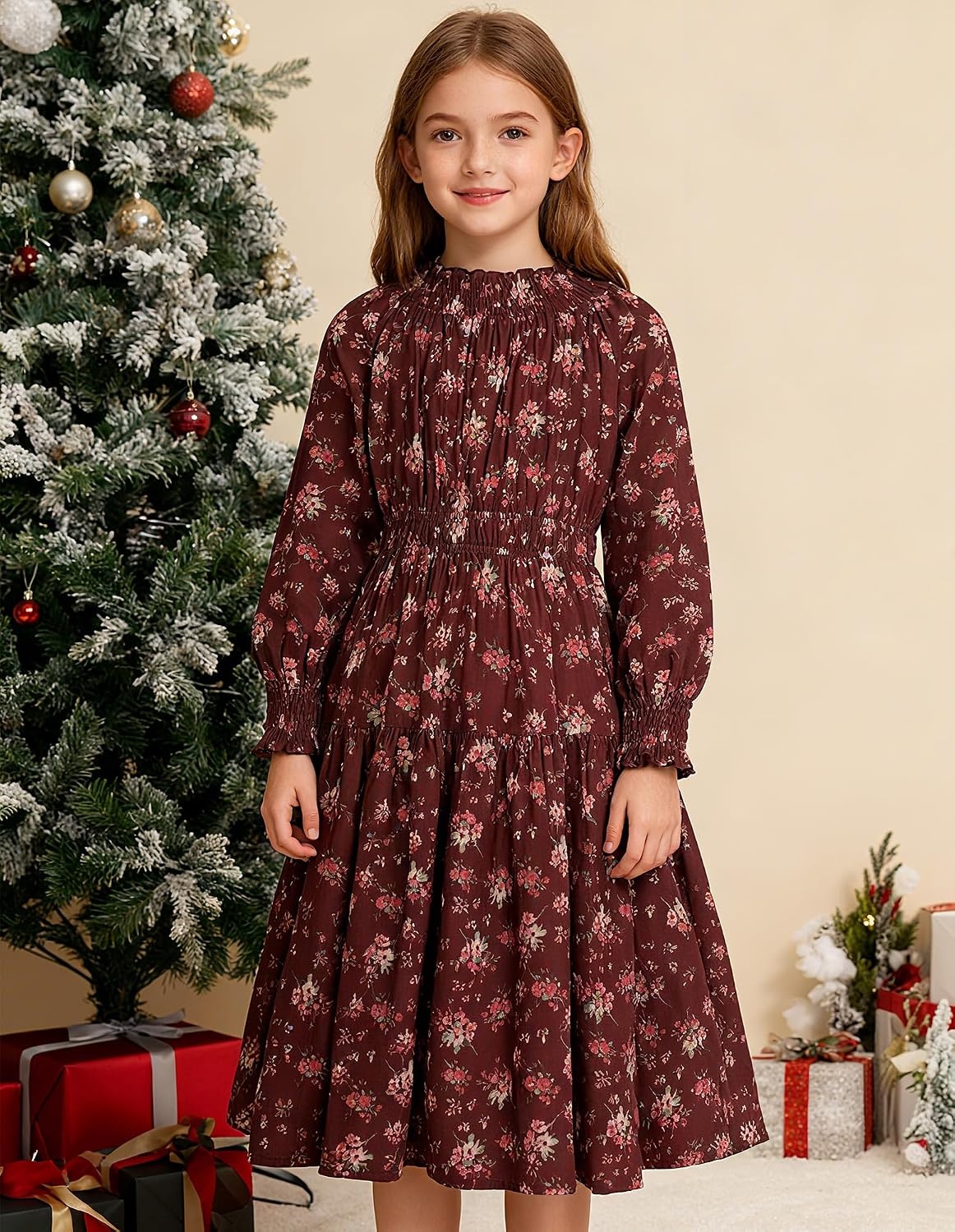 image:imageGRACE KARIN Girls Long Sleeve Fall Floral Dresses with Pocket 614 YearsRed