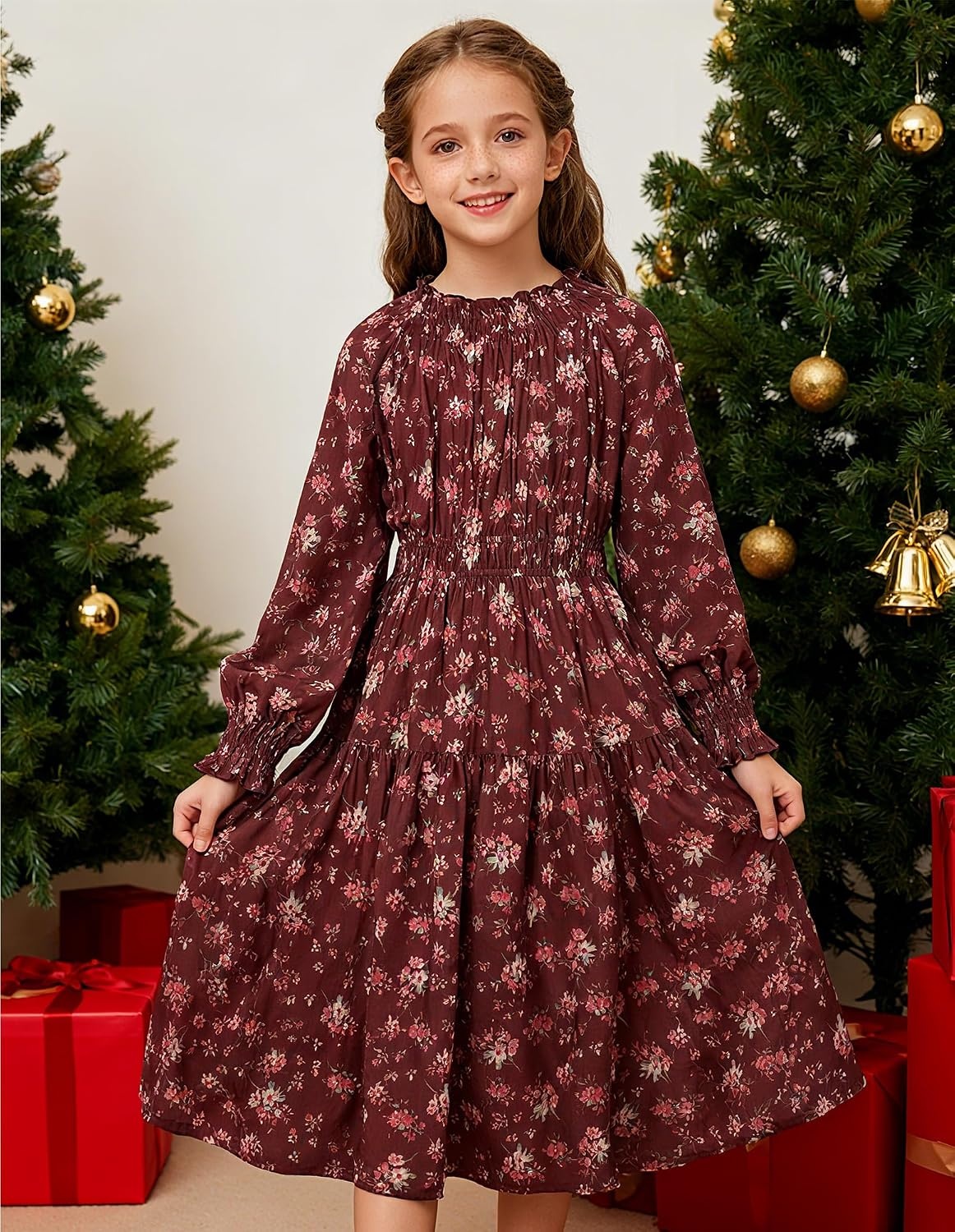 image:imageGRACE KARIN Girls Long Sleeve Fall Floral Dresses with Pocket 614 YearsRed