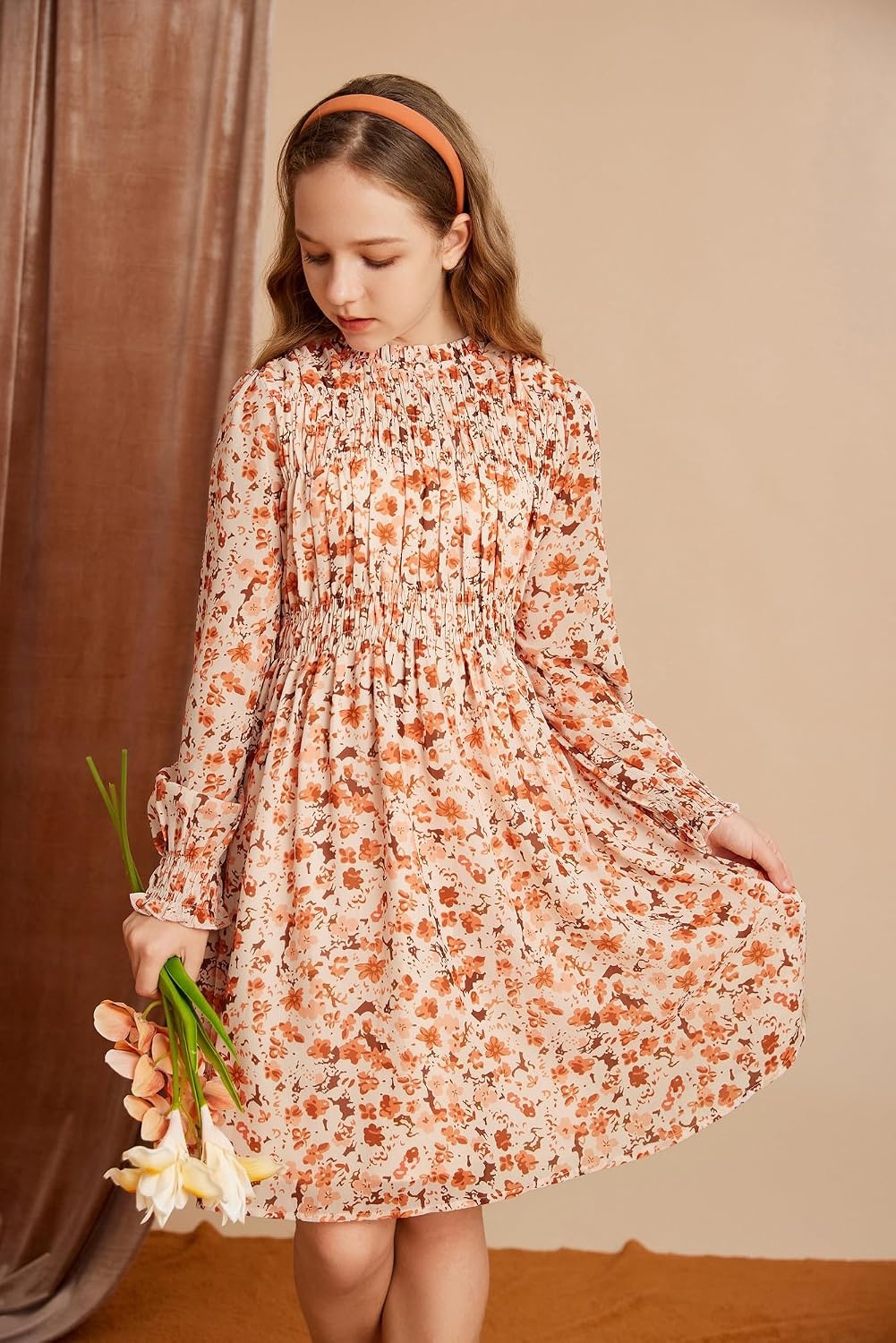 image:imageGRACE KARIN Girls Long Sleeve Floral Dress Fall Winter Casual Dresses 614YBeige Flower