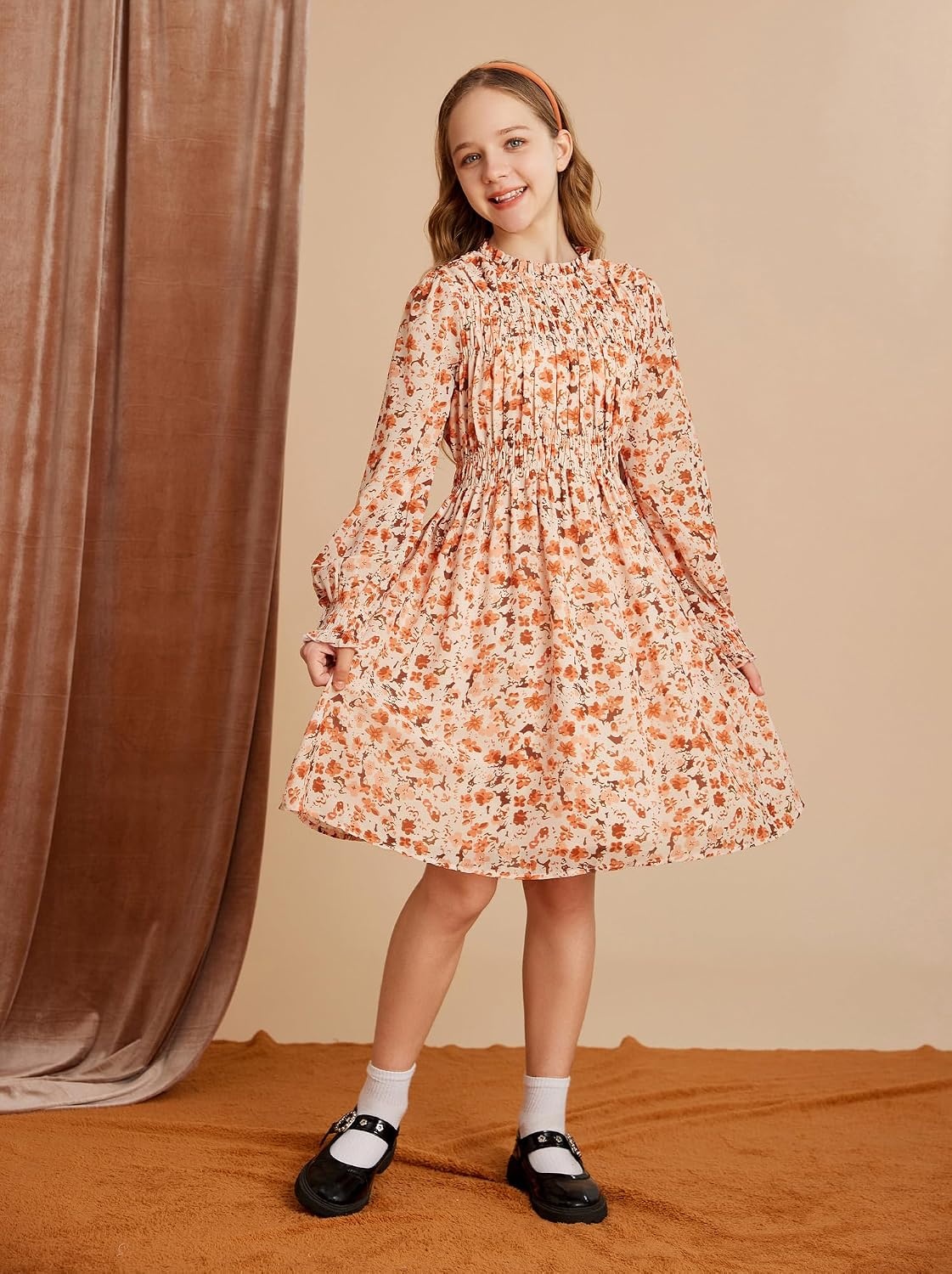 image:imageGRACE KARIN Girls Long Sleeve Floral Dress Fall Winter Casual Dresses 614YBeige Flower