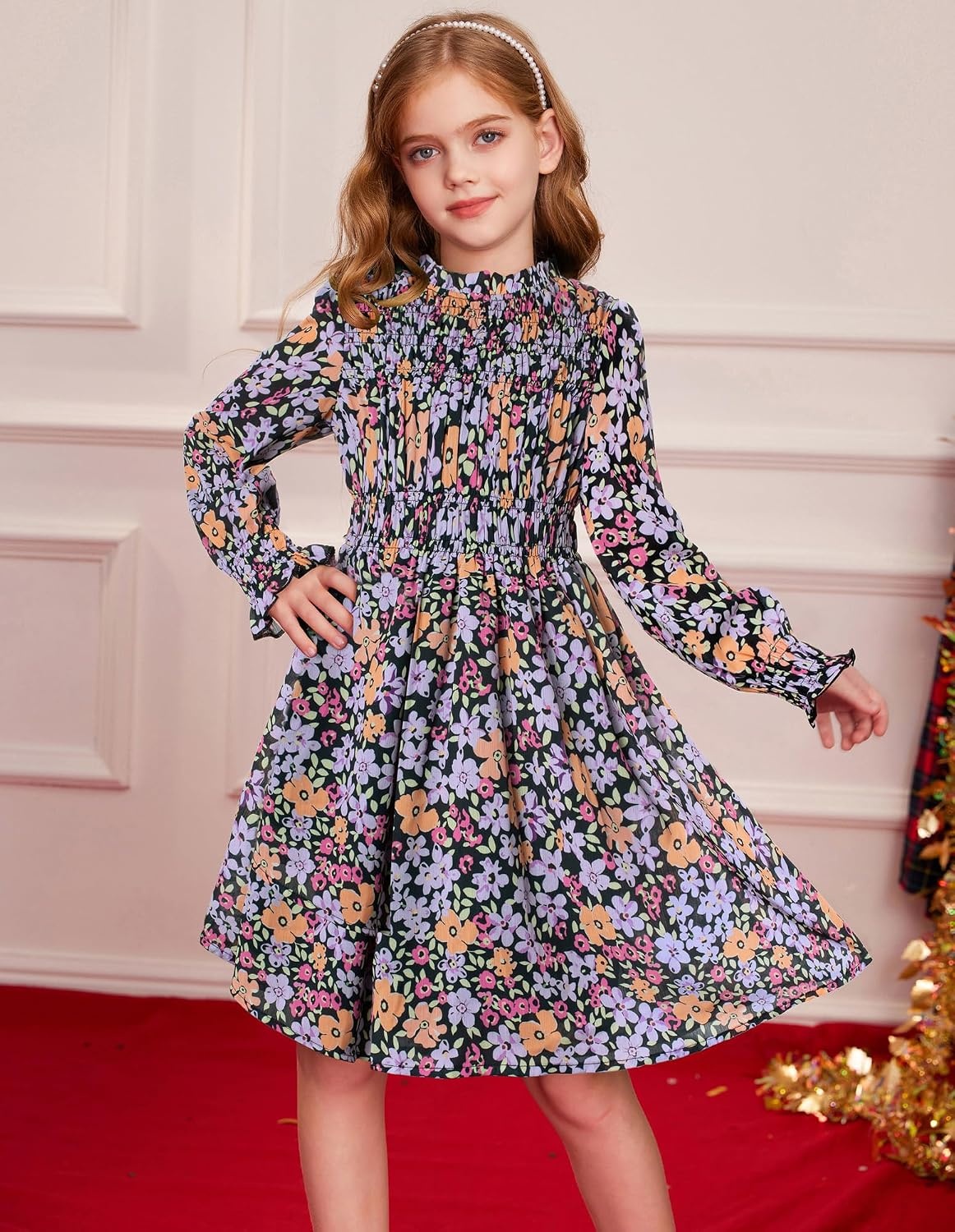 image:imageGRACE KARIN Girls Long Sleeve Floral Dress Fall Winter Casual Dresses 614YBlack Floral