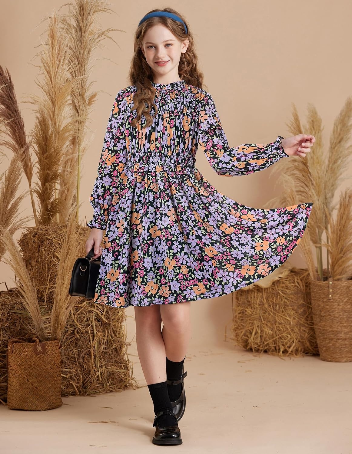 image:imageGRACE KARIN Girls Long Sleeve Floral Dress Fall Winter Casual Dresses 614YBlack Floral