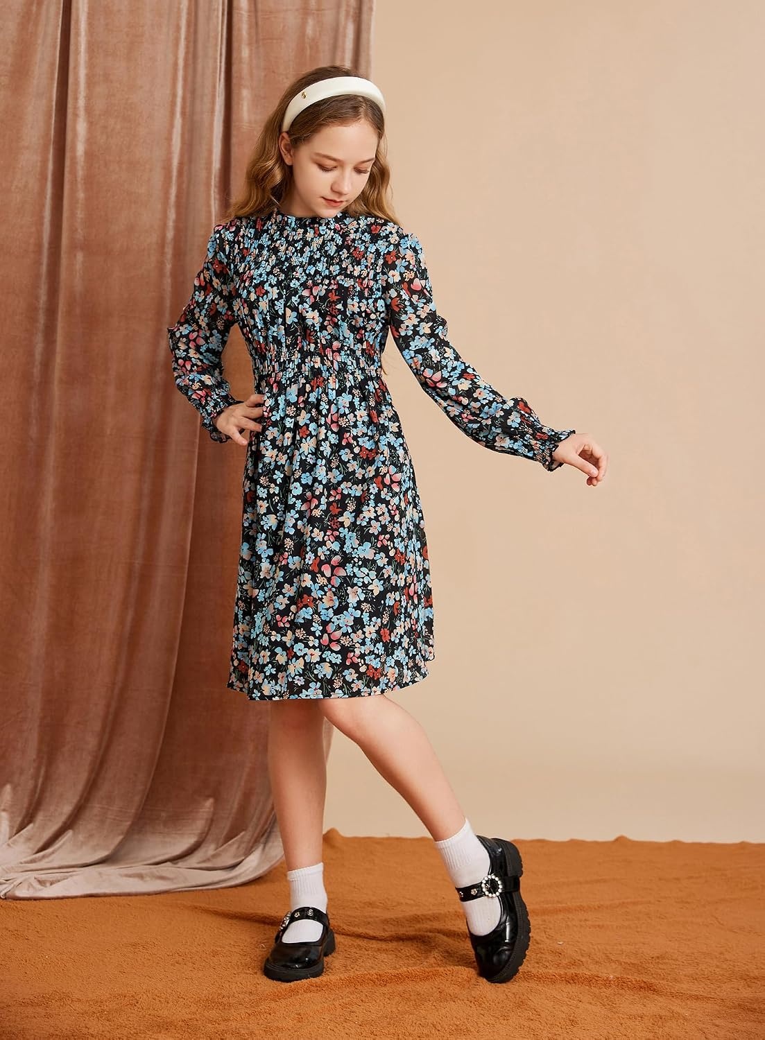 image:imageGRACE KARIN Girls Long Sleeve Floral Dress Fall Winter Casual Dresses 614YBlack Flower
