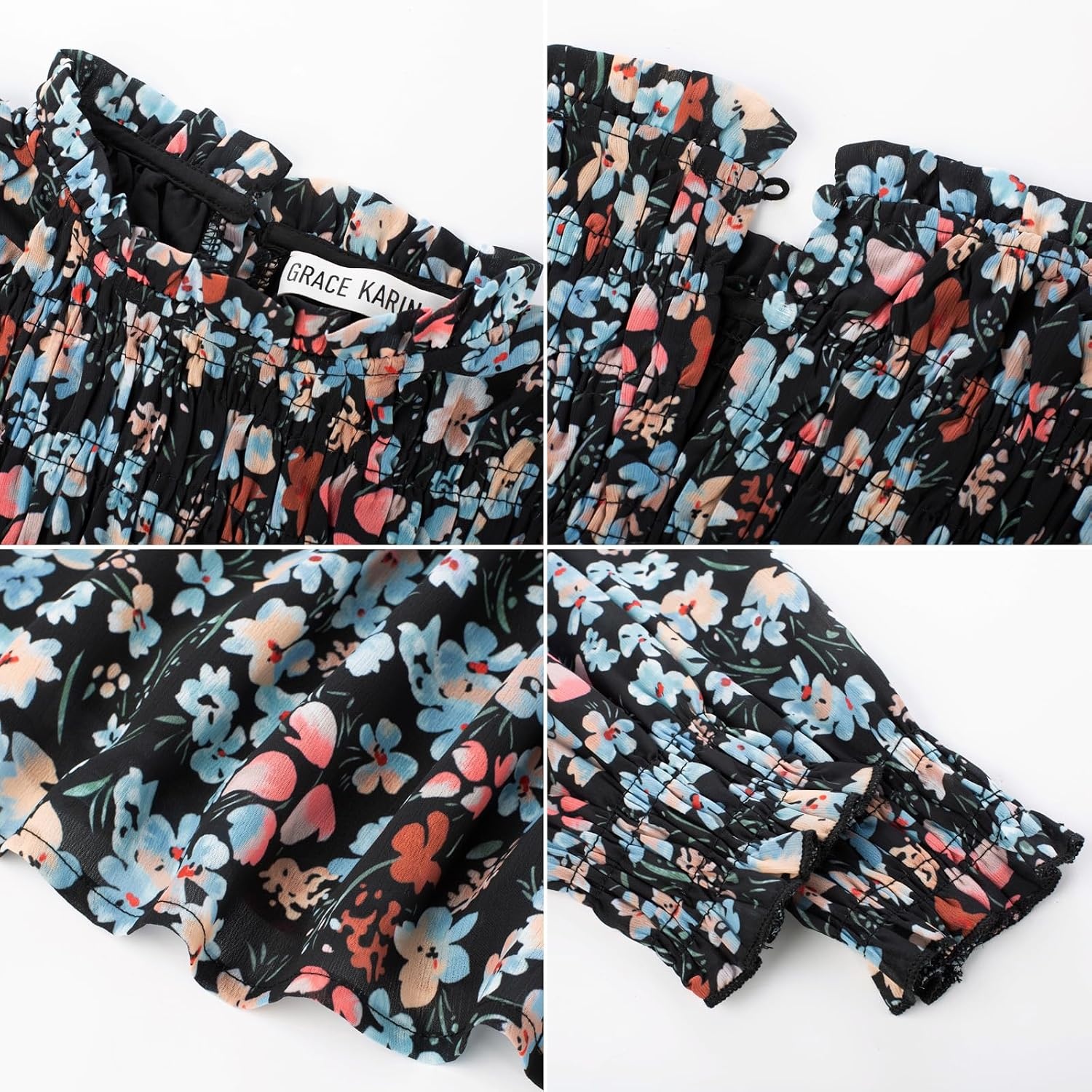 image:imageGRACE KARIN Girls Long Sleeve Floral Dress Fall Winter Casual Dresses 614YBlack Flower