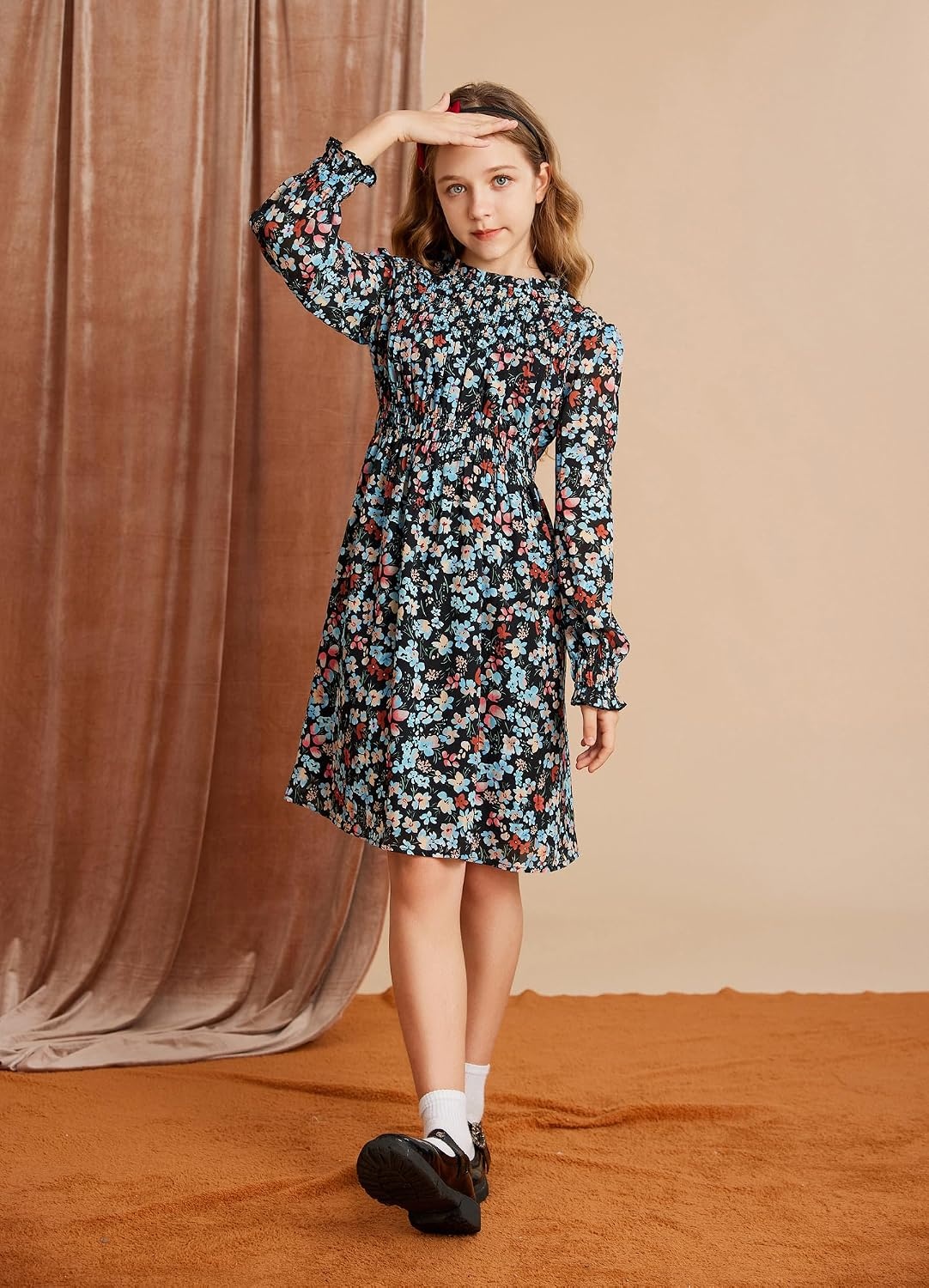 image:imageGRACE KARIN Girls Long Sleeve Floral Dress Fall Winter Casual Dresses 614YBlack Flower