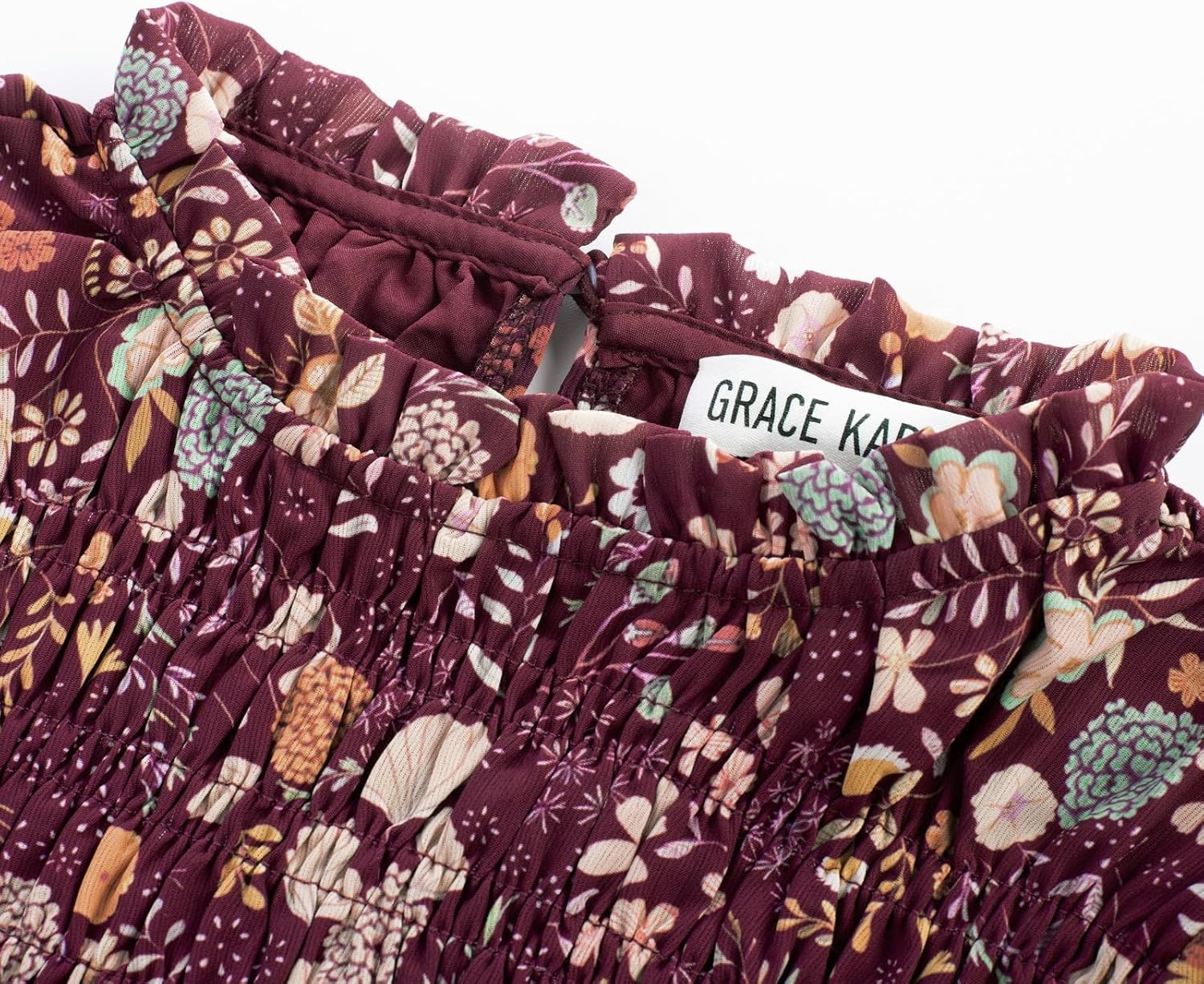 image:imageGRACE KARIN Girls Long Sleeve Floral Dress Fall Winter Casual Dresses 614YBurgundy Flower