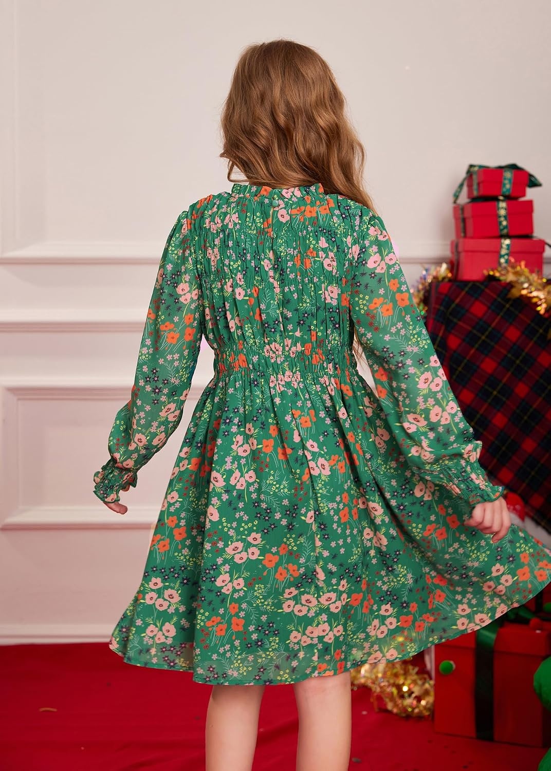 image:imageGRACE KARIN Girls Long Sleeve Floral Dress Fall Winter Casual Dresses 614YGreen Flower