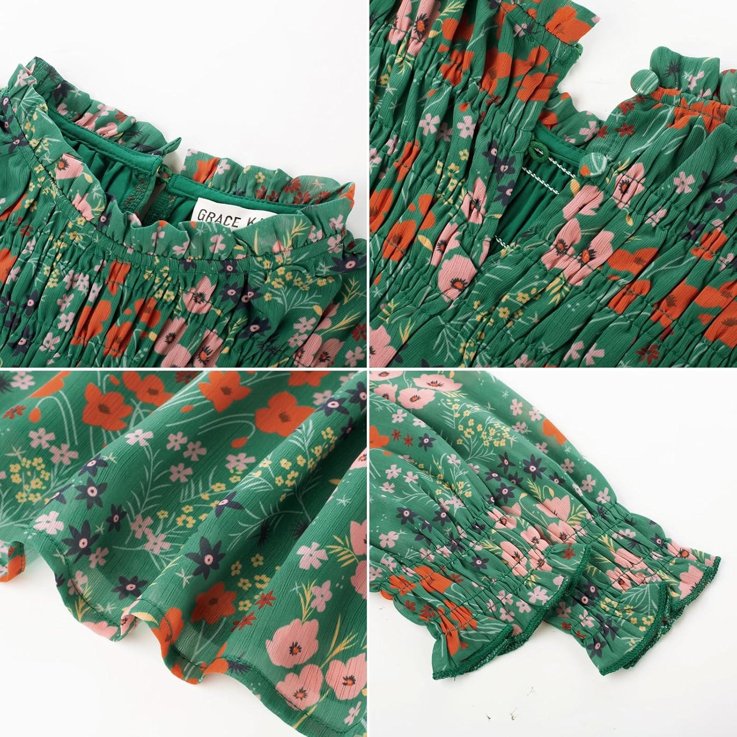 image:imageGRACE KARIN Girls Long Sleeve Floral Dress Fall Winter Casual Dresses 614YGreen Flower