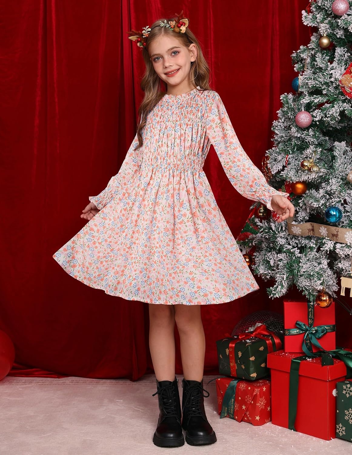 image:imageGRACE KARIN Girls Long Sleeve Floral Dress Fall Winter Casual Dresses 614YLight Pink Floral