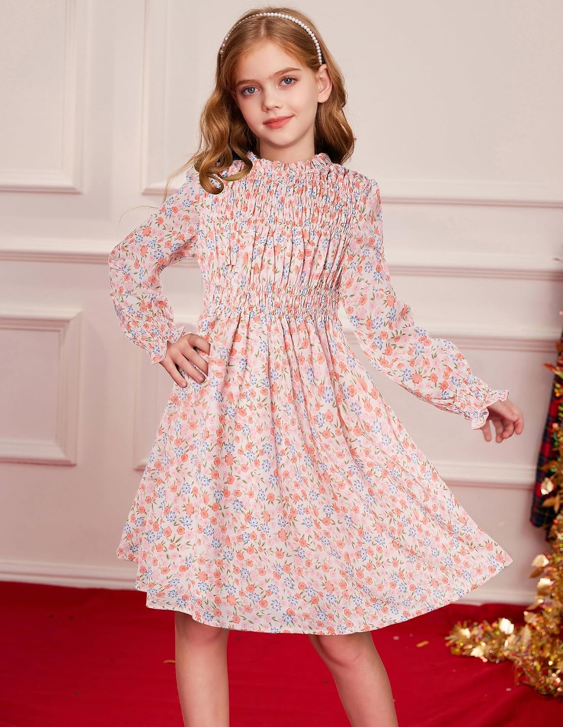 image:imageGRACE KARIN Girls Long Sleeve Floral Dress Fall Winter Casual Dresses 614YLight Pink Floral
