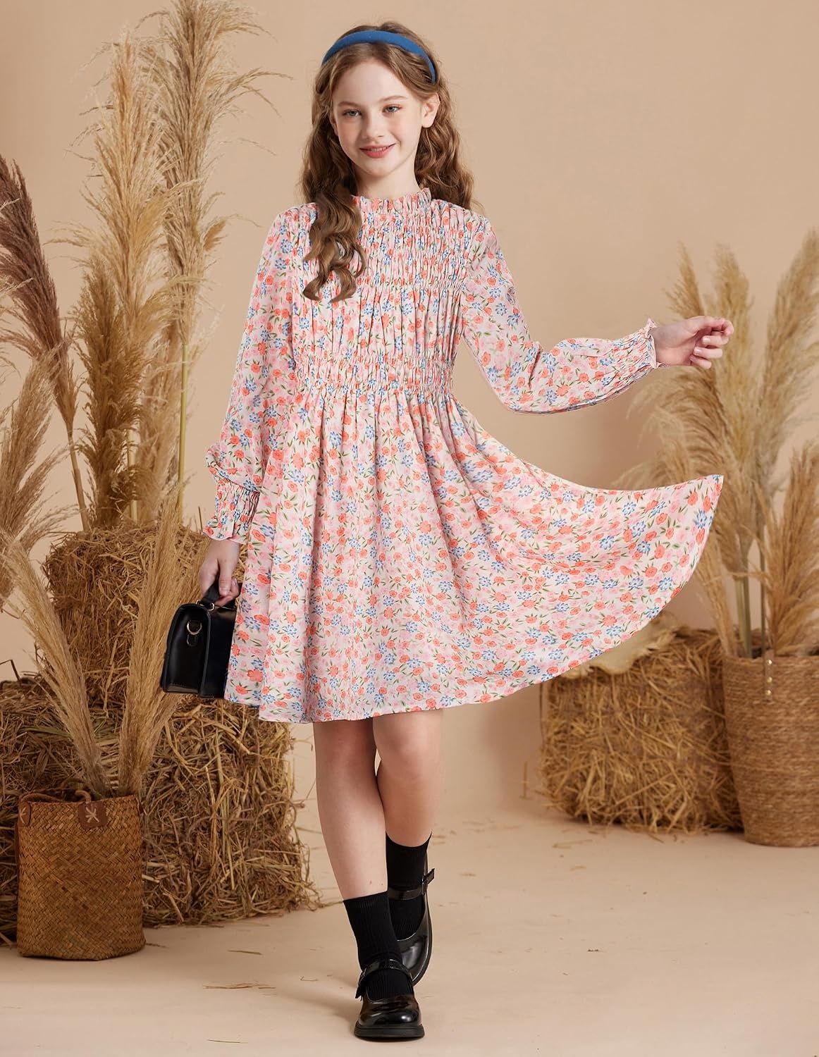 image:imageGRACE KARIN Girls Long Sleeve Floral Dress Fall Winter Casual Dresses 614YLight Pink Floral