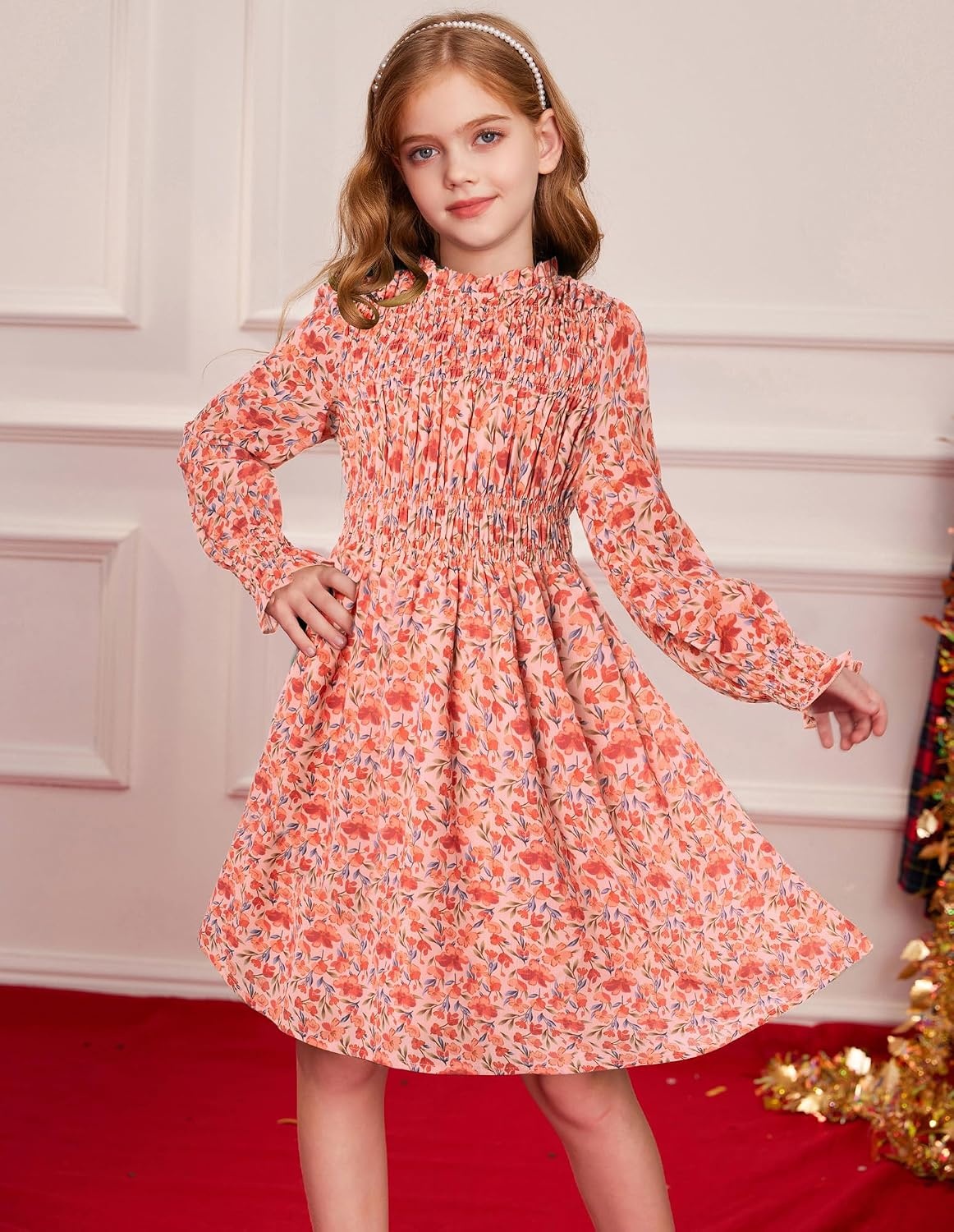 image:imageGRACE KARIN Girls Long Sleeve Floral Dress Fall Winter Casual Dresses 614YPink Floral