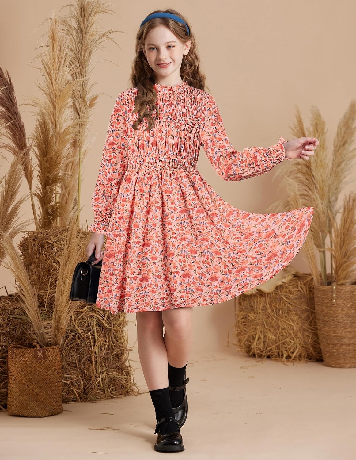 image:imageGRACE KARIN Girls Long Sleeve Floral Dress Fall Winter Casual Dresses 614YPink Floral