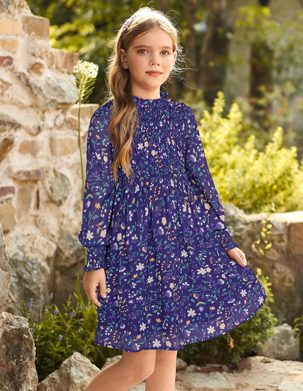 image:imageGRACE KARIN Girls Long Sleeve Floral Dress Fall Winter Casual Dresses 614YPurple Flower
