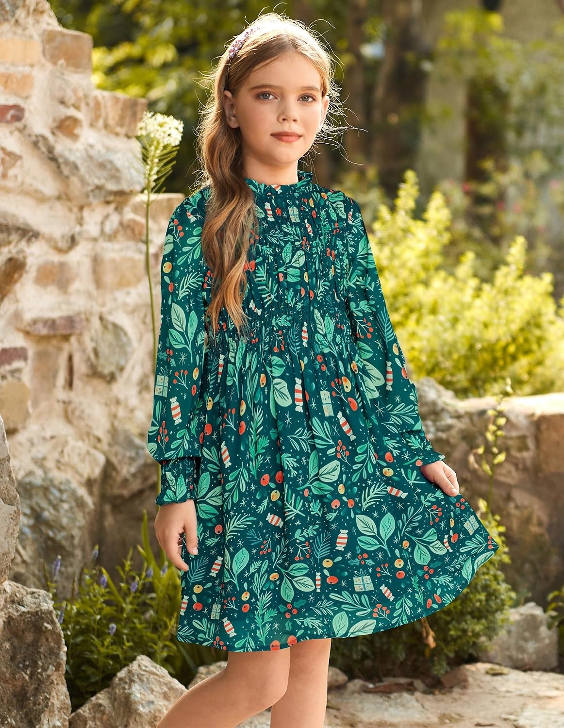 image:imageGRACE KARIN Girls Long Sleeve Floral Dress Fall Winter Casual Dresses 614YXmas Flower