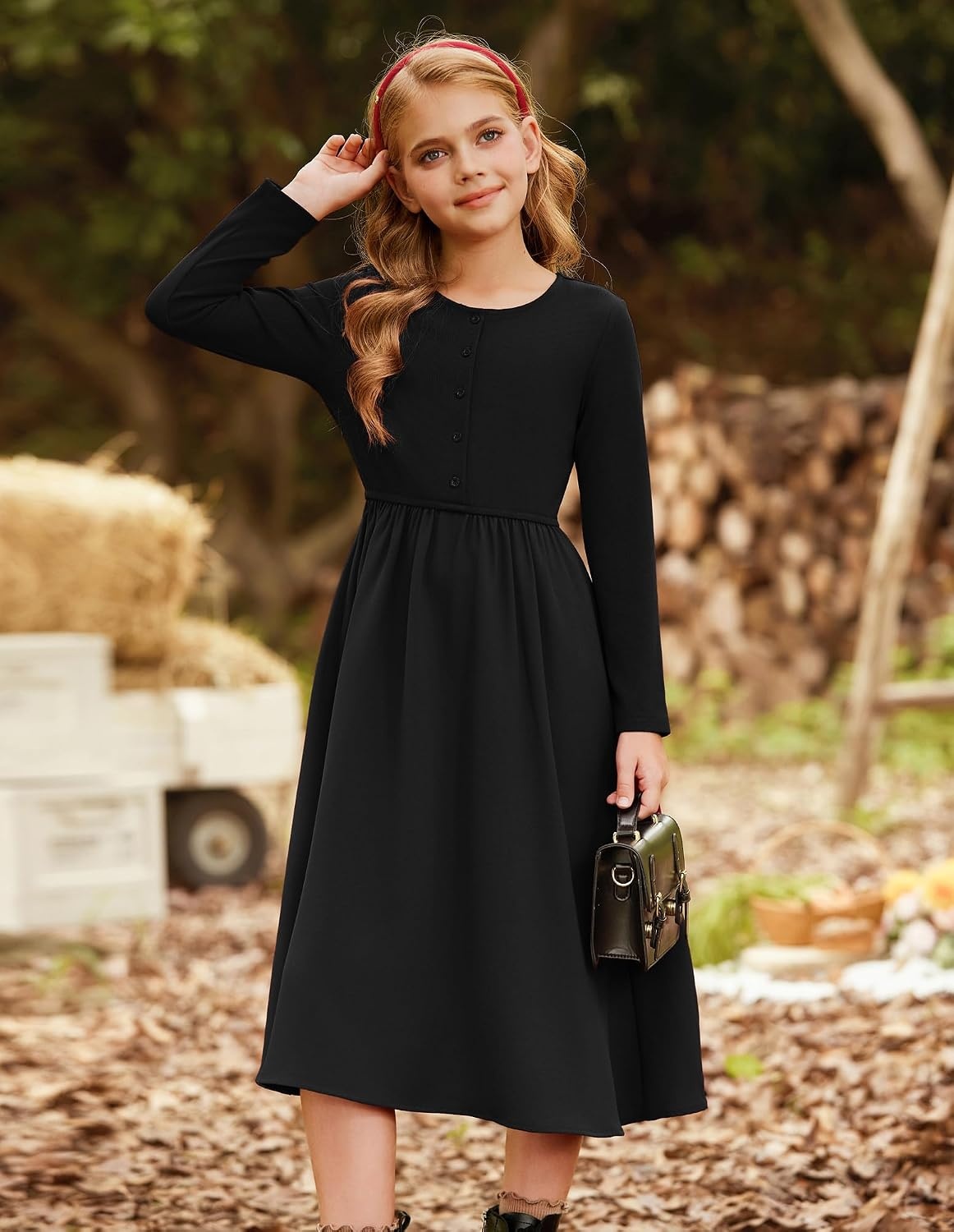 image:imageGRACE KARIN Girls Long Sleeve Maxi Dress Modest Fall Winter Casual 714YBlack