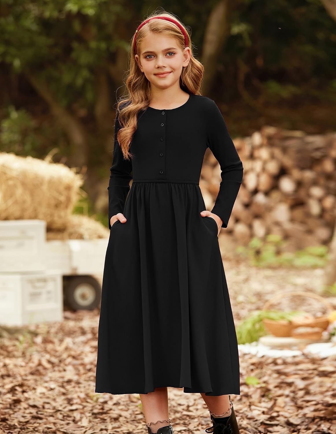 image:imageGRACE KARIN Girls Long Sleeve Maxi Dress Modest Fall Winter Casual 714YBlack