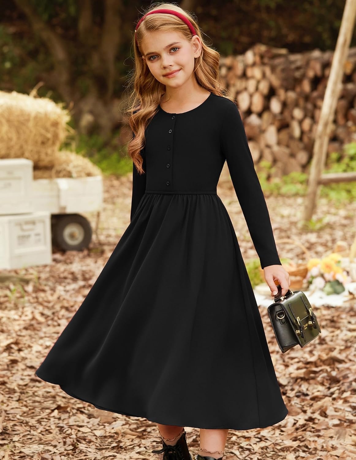 image:imageGRACE KARIN Girls Long Sleeve Maxi Dress Modest Fall Winter Casual 714YBlack