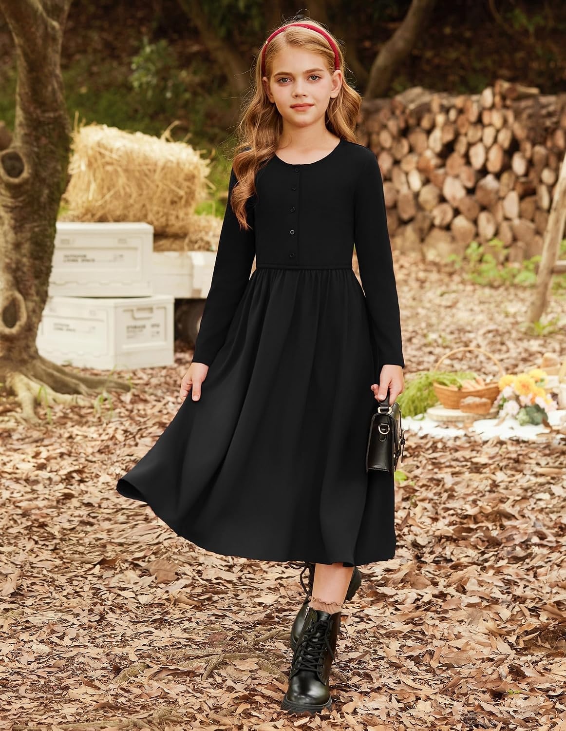 image:imageGRACE KARIN Girls Long Sleeve Maxi Dress Modest Fall Winter Casual 714YBlack