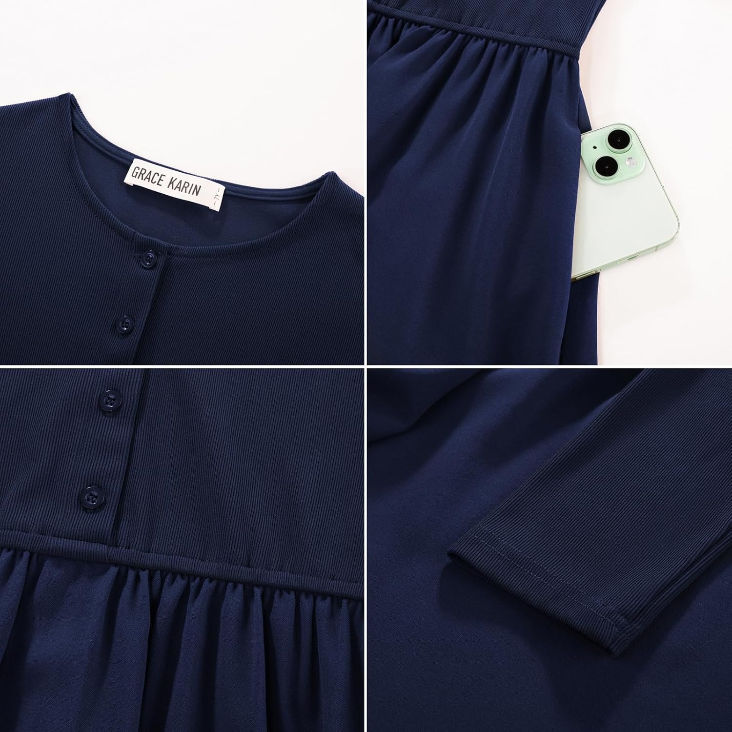 image:imageGRACE KARIN Girls Long Sleeve Maxi Dress Modest Fall Winter Casual 714YDark Blue