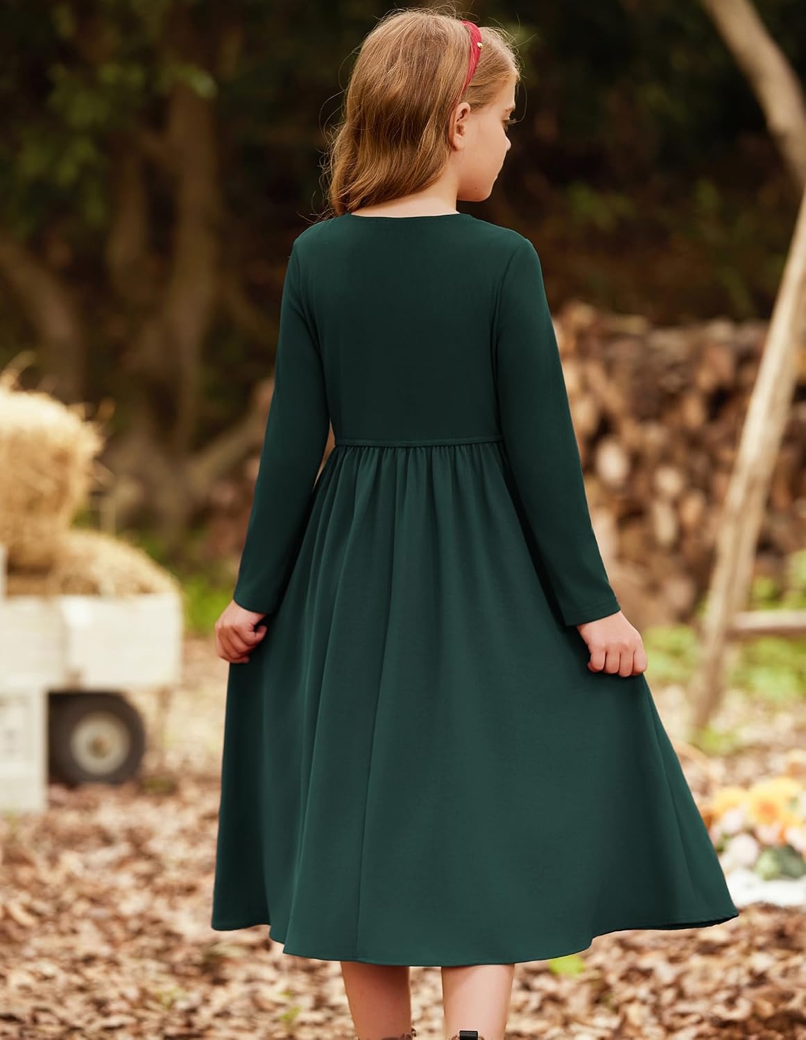 image:imageGRACE KARIN Girls Long Sleeve Maxi Dress Modest Fall Winter Casual 714YEmerald Green