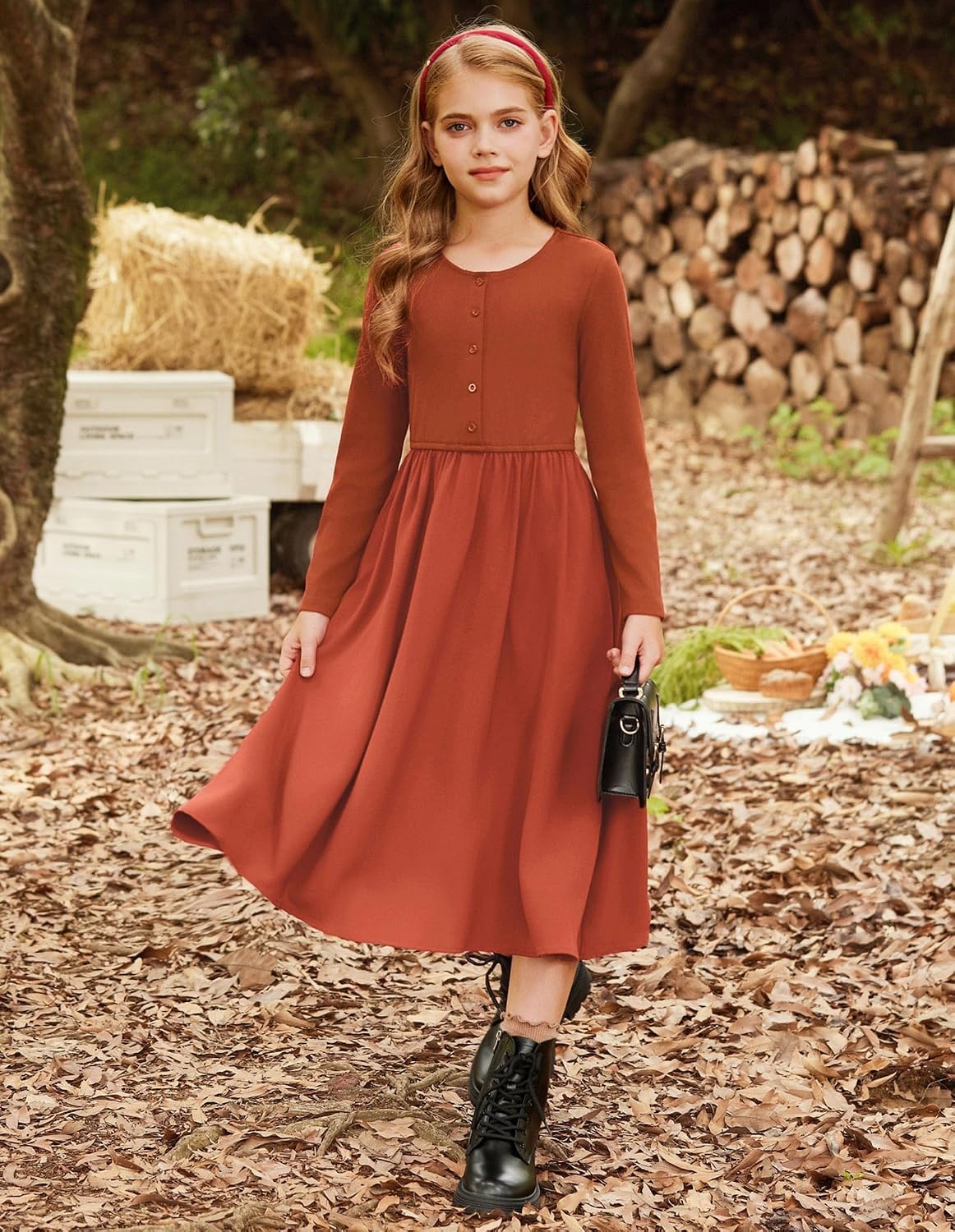 image:imageGRACE KARIN Girls Long Sleeve Maxi Dress Modest Fall Winter Casual 714YOrange
