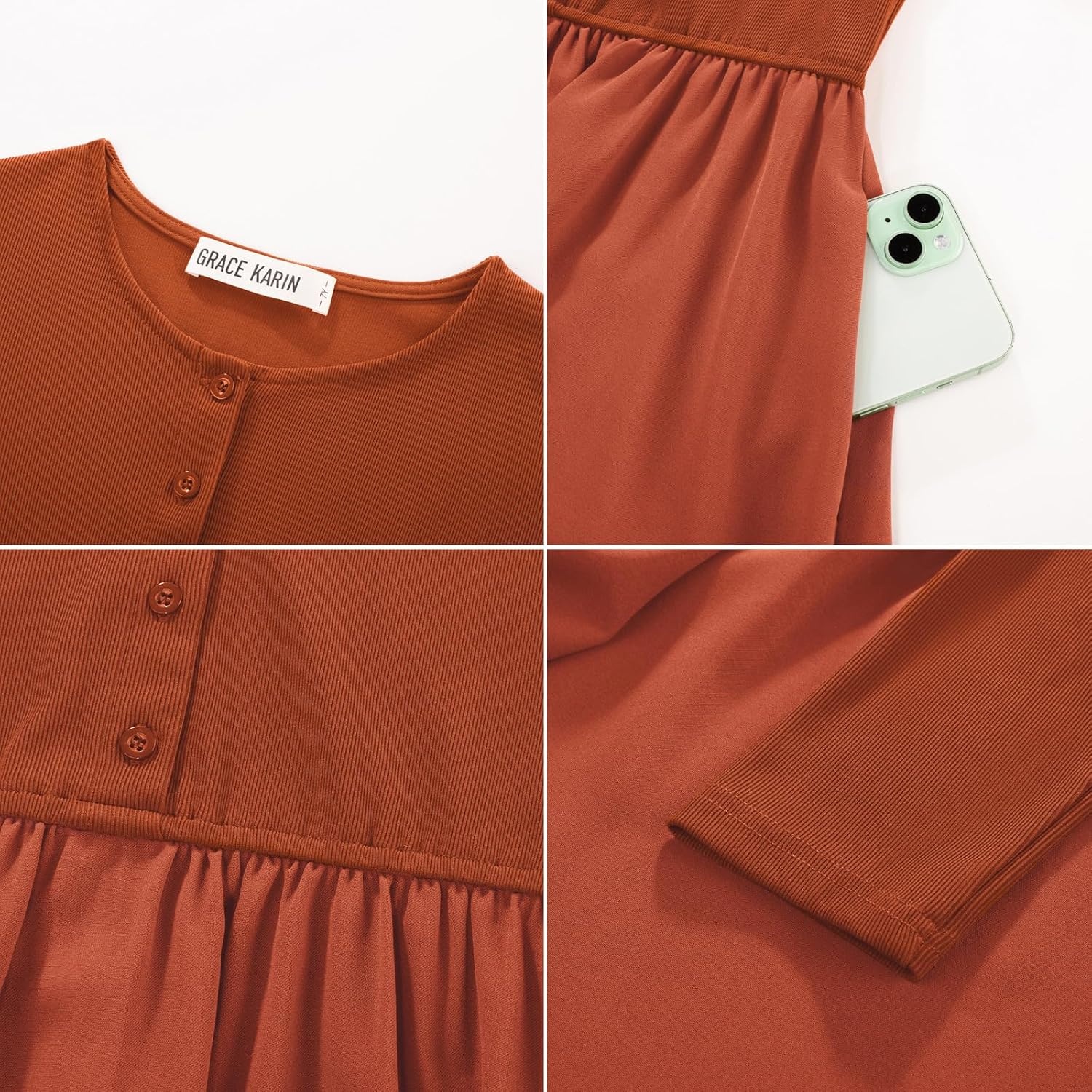 image:imageGRACE KARIN Girls Long Sleeve Maxi Dress Modest Fall Winter Casual 714YOrange