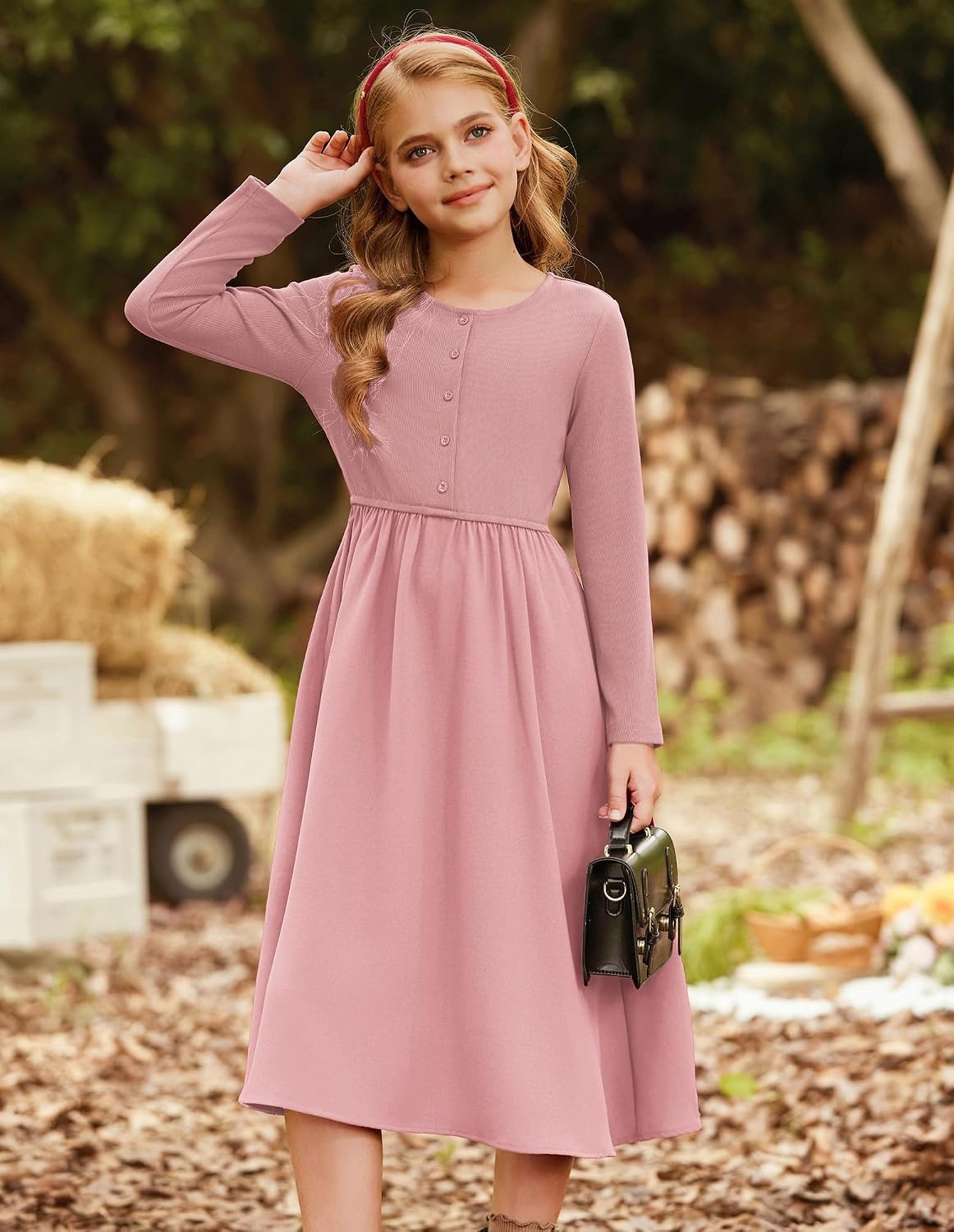 image:imageGRACE KARIN Girls Long Sleeve Maxi Dress Modest Fall Winter Casual 714YPink