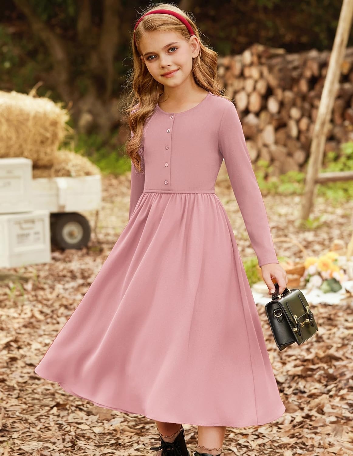 image:imageGRACE KARIN Girls Long Sleeve Maxi Dress Modest Fall Winter Casual 714YPink