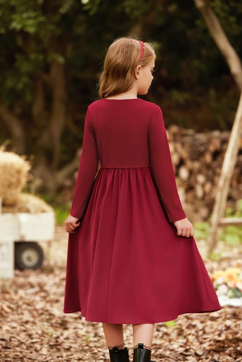 image:imageGRACE KARIN Girls Long Sleeve Maxi Dress Modest Fall Winter Casual 714YRed
