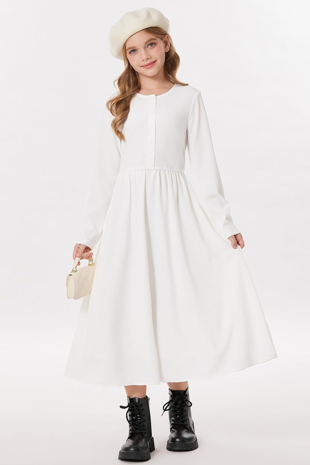 image:imageGRACE KARIN Girls Long Sleeve Maxi Dress Modest Fall Winter Casual 714YWhite