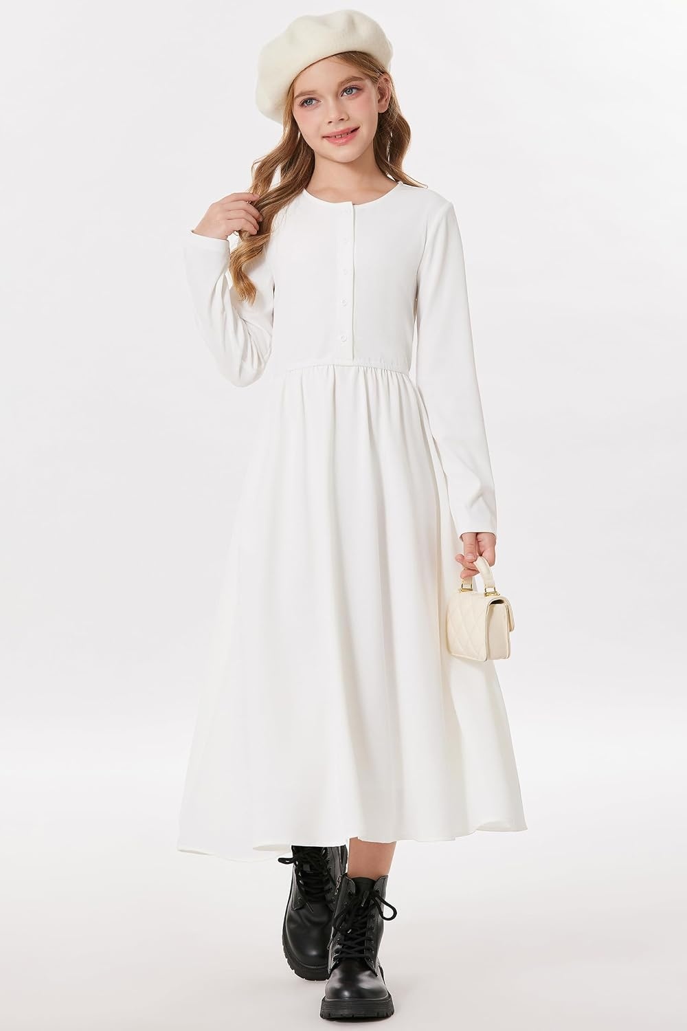 image:imageGRACE KARIN Girls Long Sleeve Maxi Dress Modest Fall Winter Casual 714YWhite