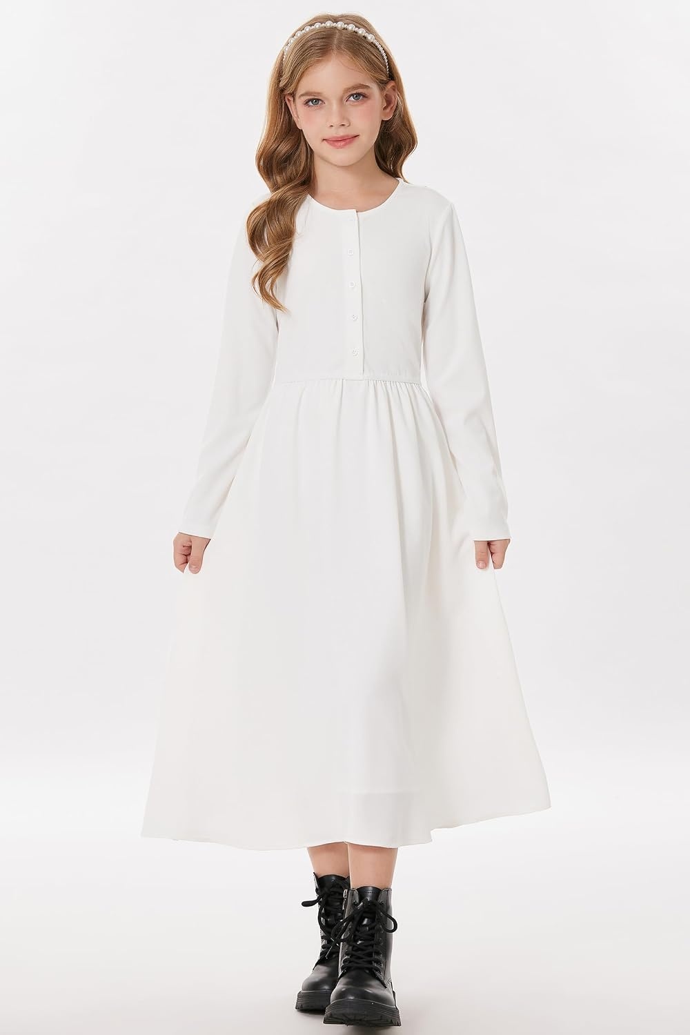 image:imageGRACE KARIN Girls Long Sleeve Maxi Dress Modest Fall Winter Casual 714YWhite