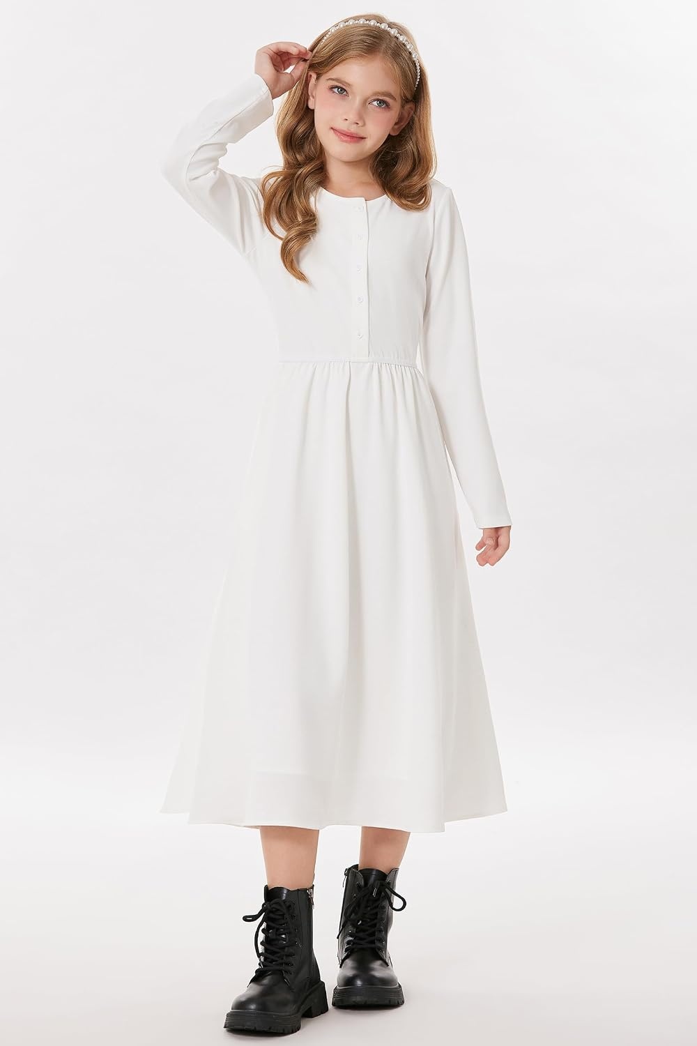 image:imageGRACE KARIN Girls Long Sleeve Maxi Dress Modest Fall Winter Casual 714YWhite