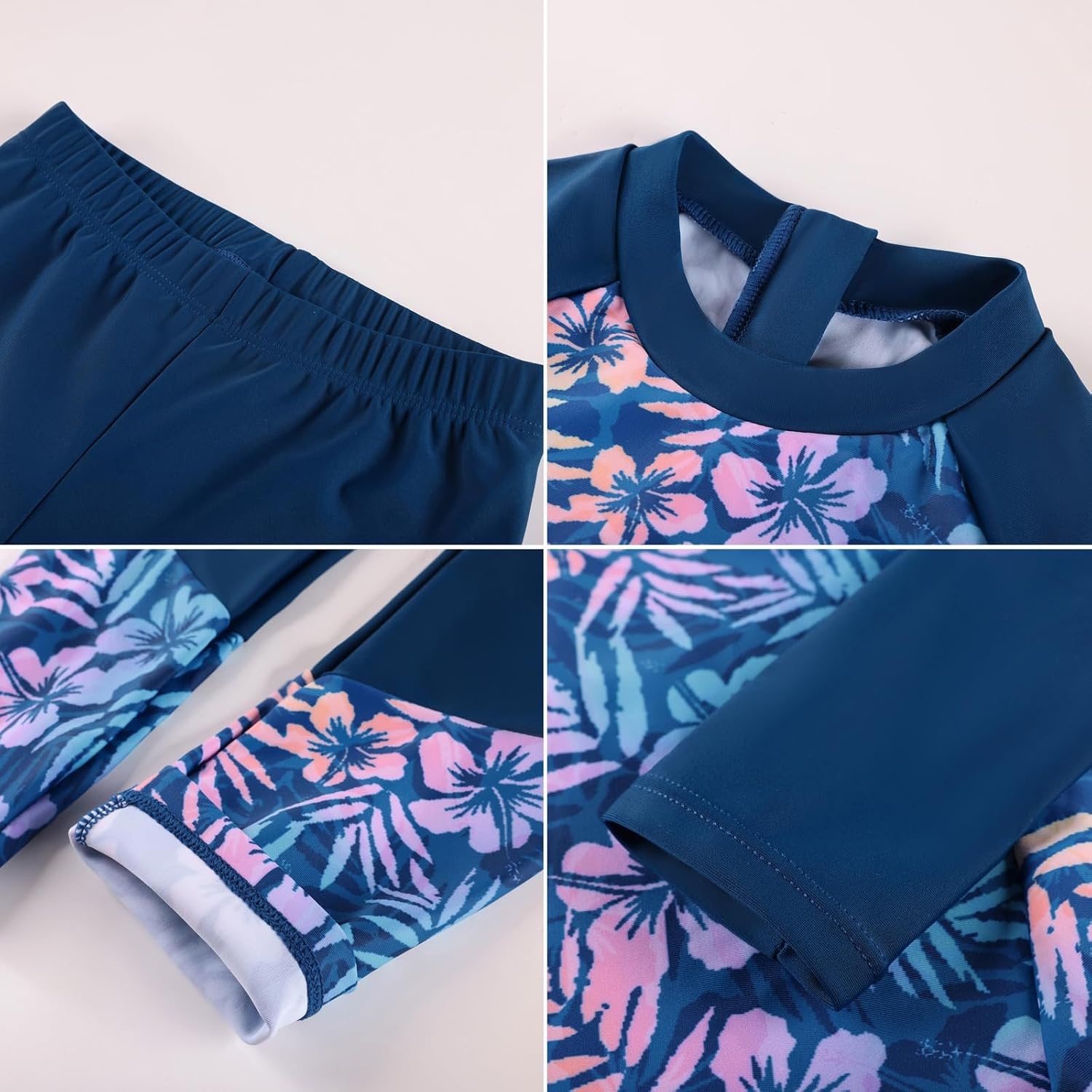 image:imageGRACE KARIN Girls Long Sleeve Rash Guard Bathing Swimsuits Swimwear 616Gradient Klein Bluefloral